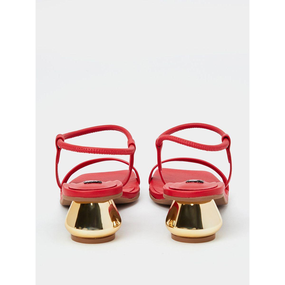Styli Metallic Heel Detail Square Toe Sandals-women-shoes-heels-image-4