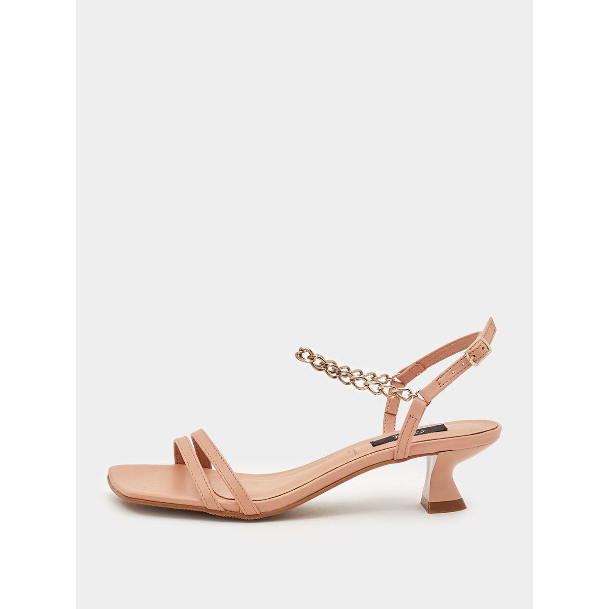 Styli Chain Detail Square Toe Kitten Heel Sandals-women-shoes-heels-image-1