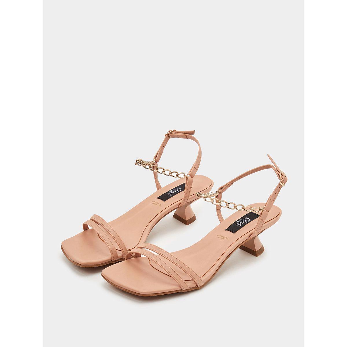 Styli Chain Detail Square Toe Kitten Heel Sandals-women-shoes-heels-image-2