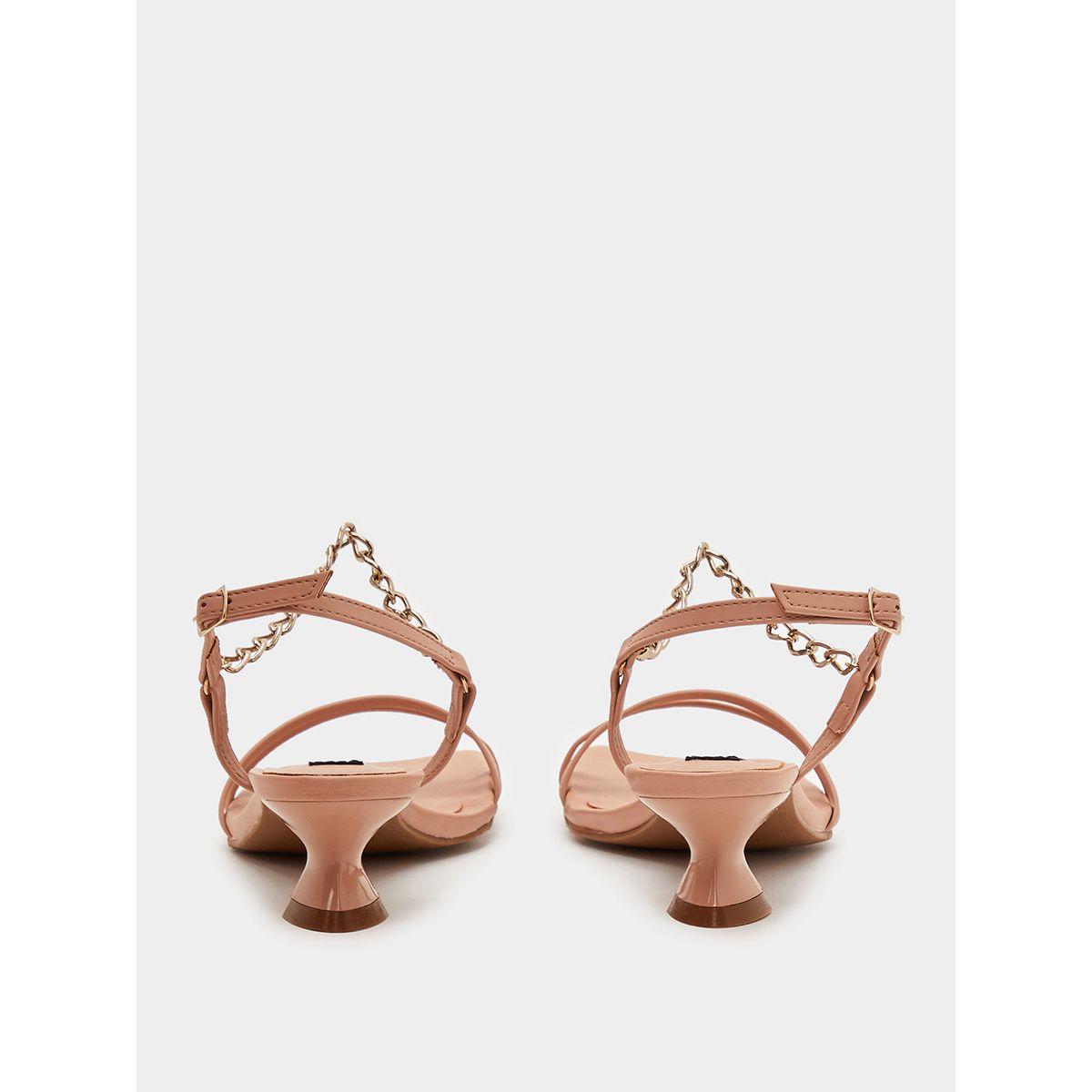 Styli Chain Detail Square Toe Kitten Heel Sandals-women-shoes-heels-image-3