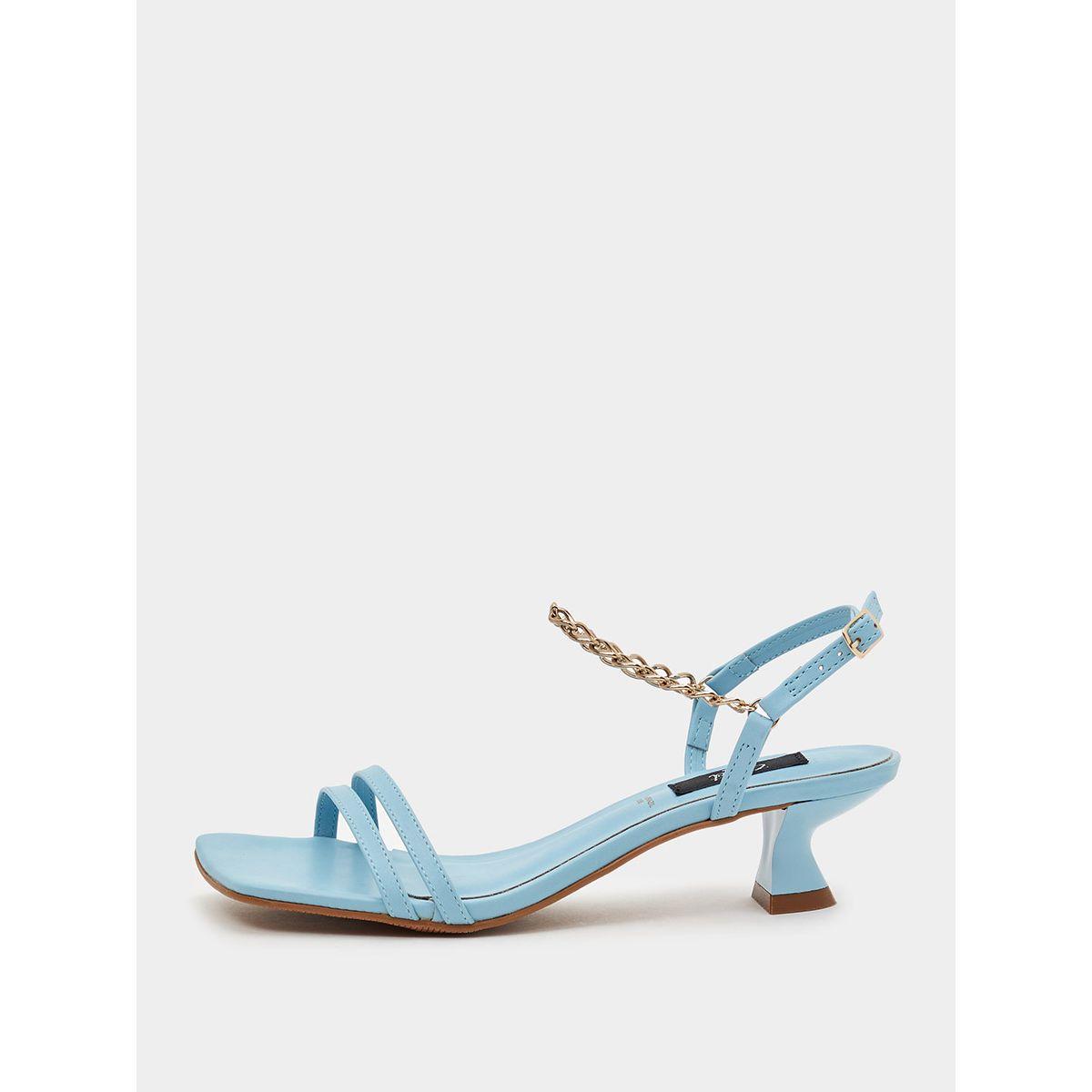 Styli Chain Detail Square Toe Kitten Heel Sandals-women-shoes-heels-image-1