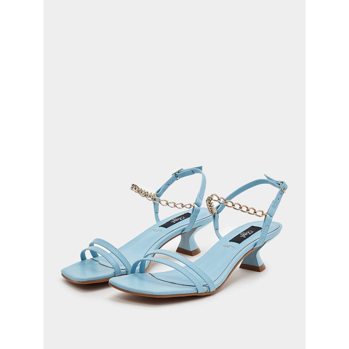 Styli Chain Detail Square Toe Kitten Heel Sandals-women-shoes-heels-image-2