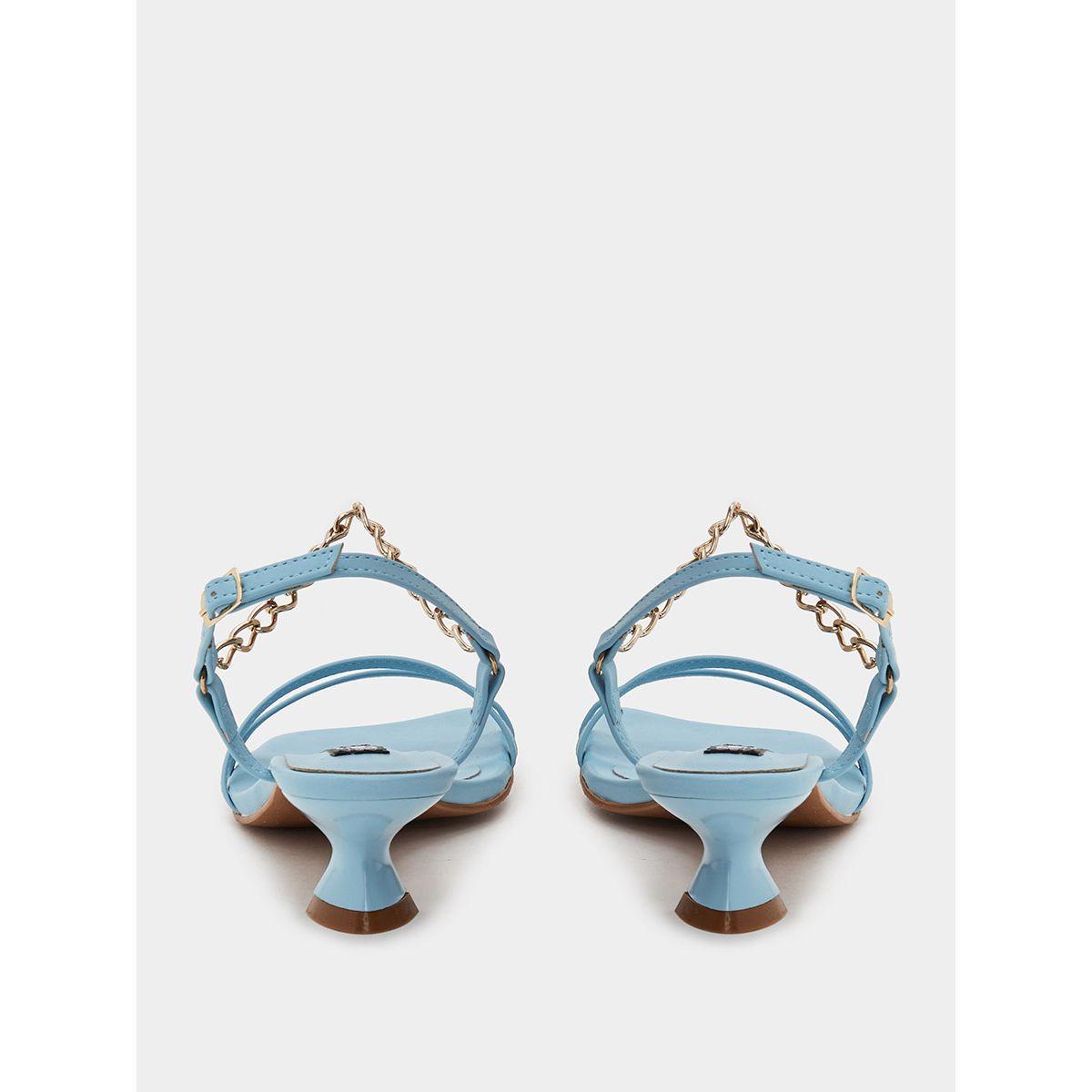 Styli Chain Detail Square Toe Kitten Heel Sandals-women-shoes-heels-image-3