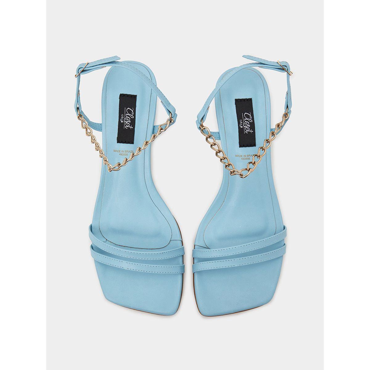 Styli Chain Detail Square Toe Kitten Heel Sandals-women-shoes-heels-image-5