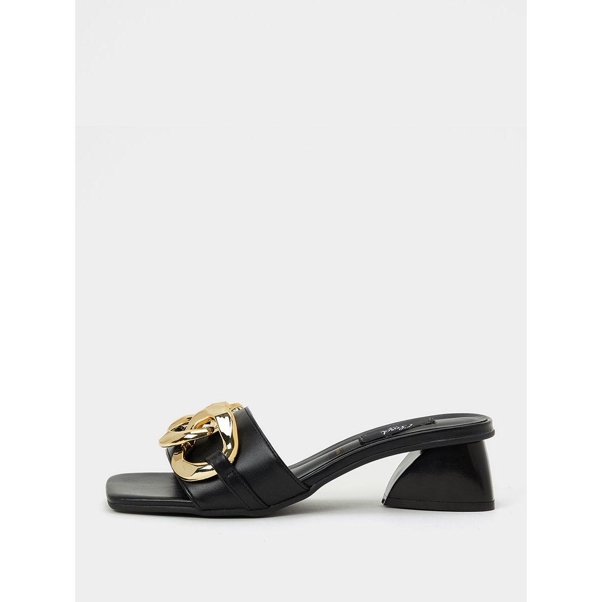 Styli Chain Detail Heel Mule Sandals-women-shoes-heels-image-1