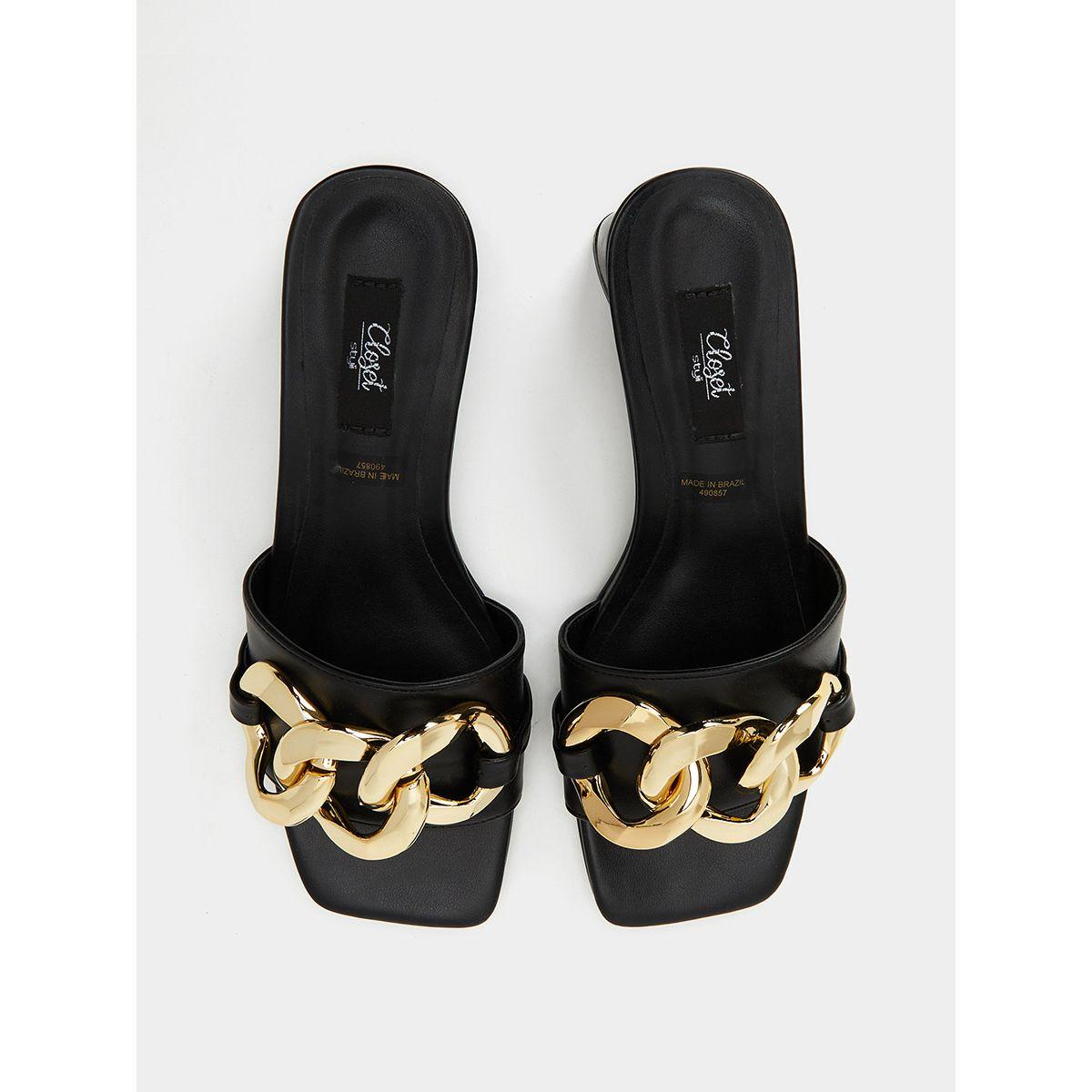Styli Chain Detail Heel Mule Sandals-women-shoes-heels-image-5