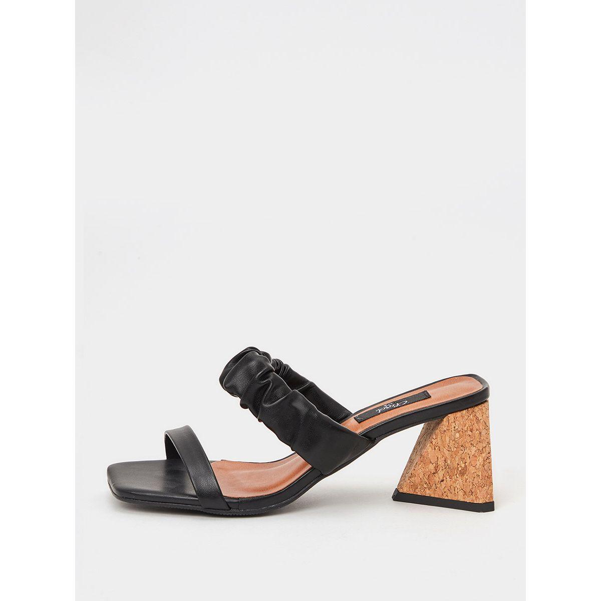 Styli Ruched Strap Cork Heel Sandals-women-shoes-heels-image-1
