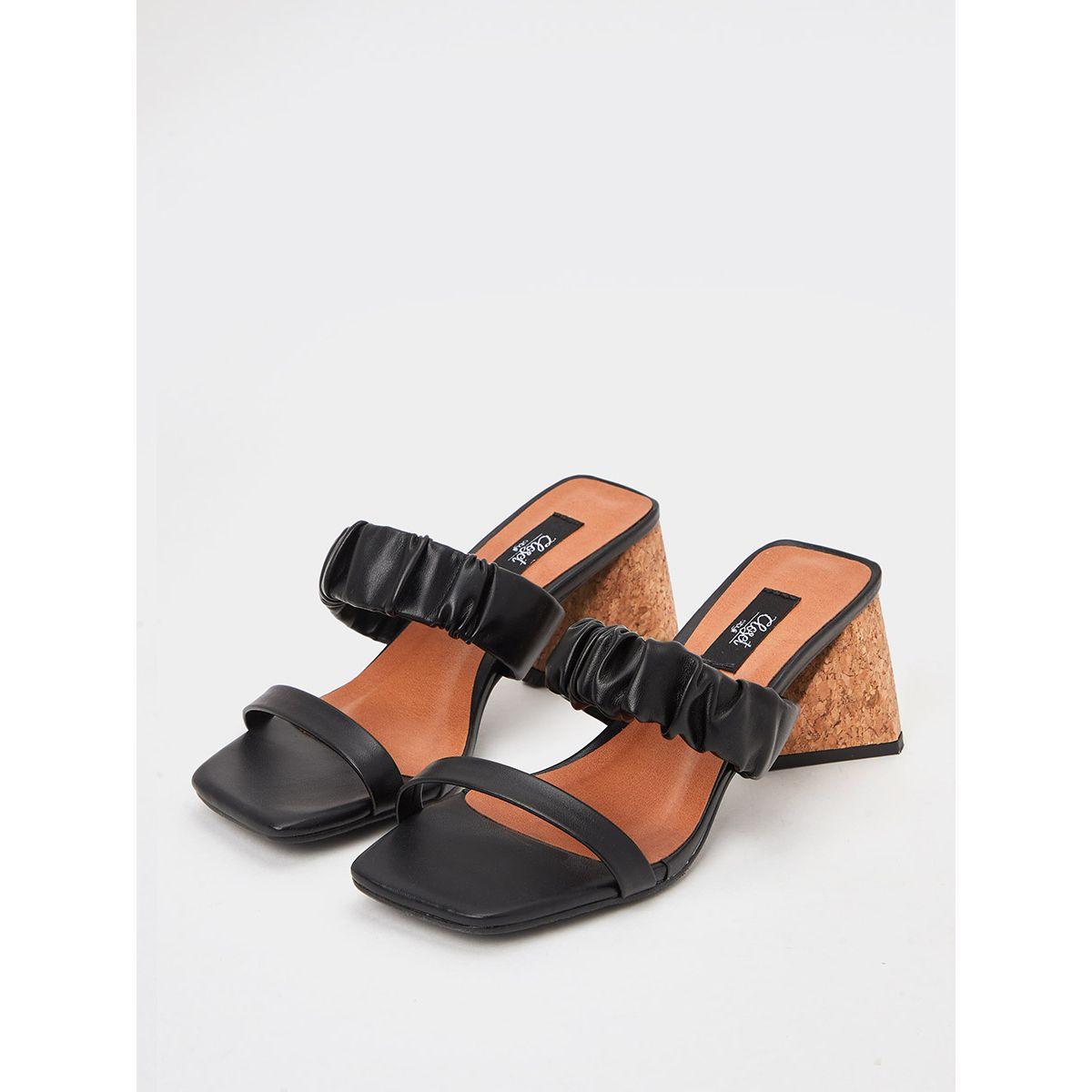Styli Ruched Strap Cork Heel Sandals-women-shoes-heels-image-2