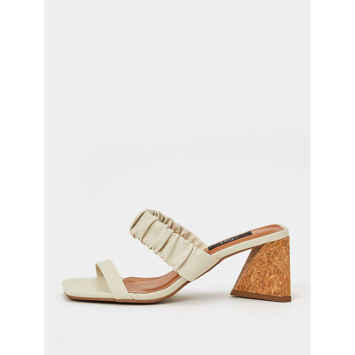 Styli Ruched Strap Cork Heel Sandals-women-shoes-heels-image-1