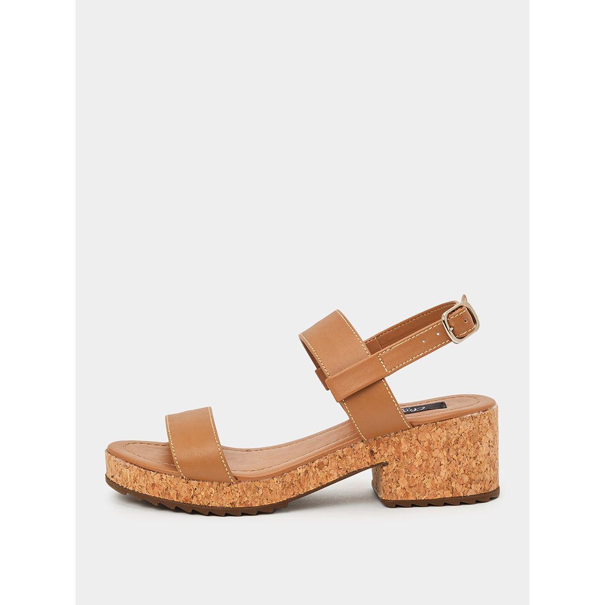 Styli Cork Heel  Buckle Strap Sandals-women-shoes-heels-image-1