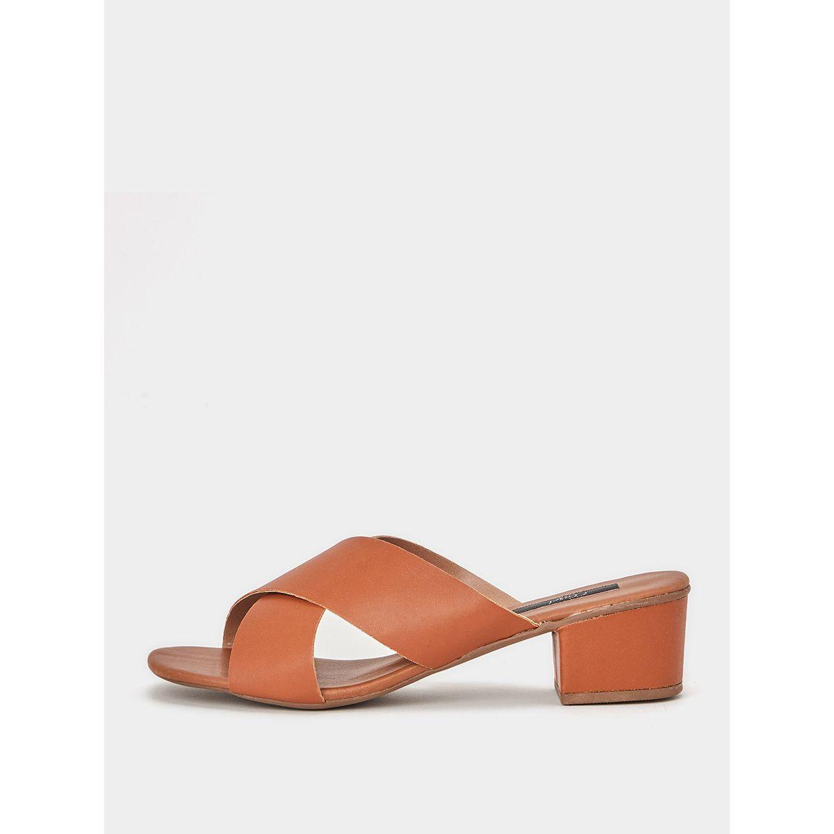 Styli Cross Band Block Heel Mule Sandals-women-shoes-heels-image-1