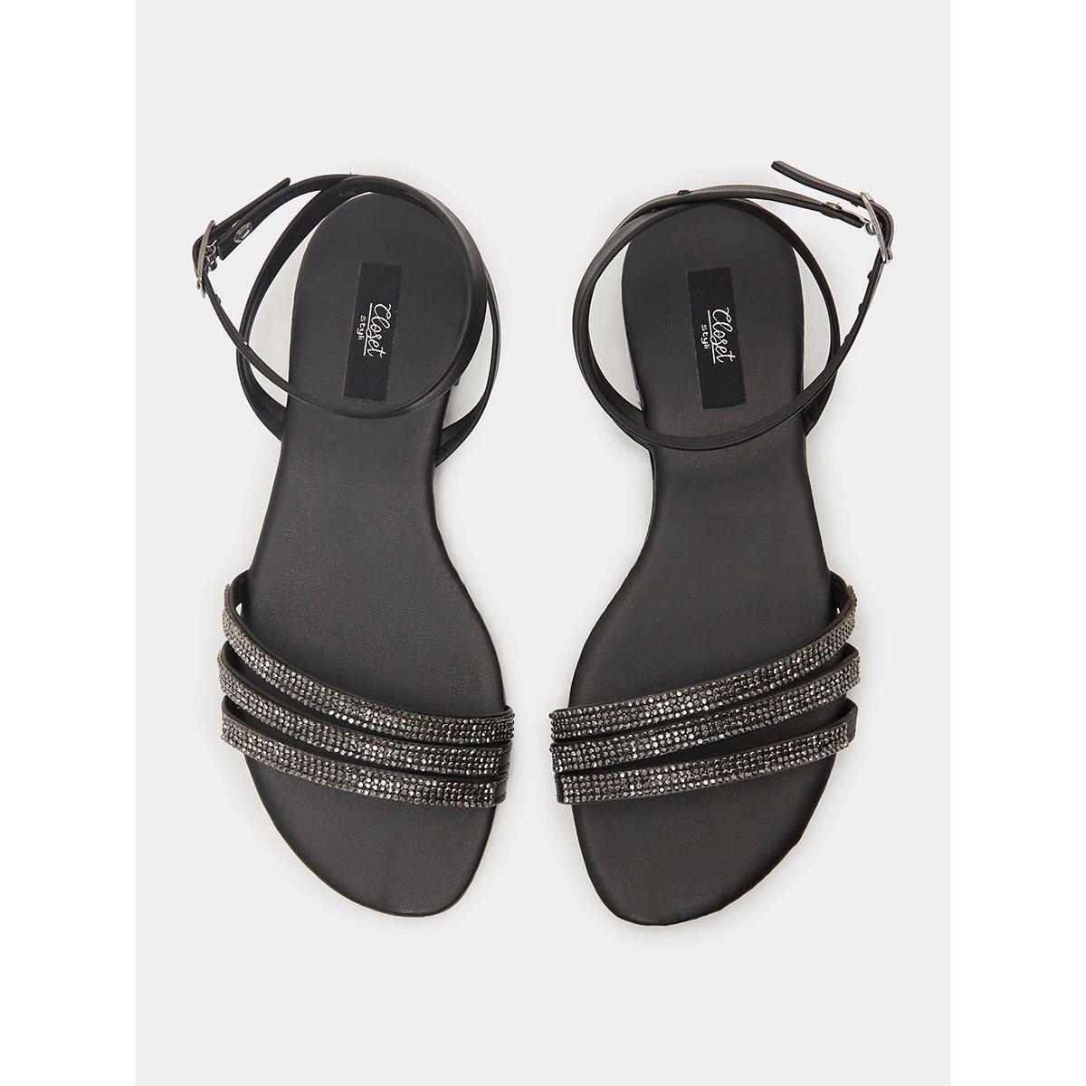 Styli Embellished Detail Ankle Strap Sandals-women-shoes-sandals-flats-image-5