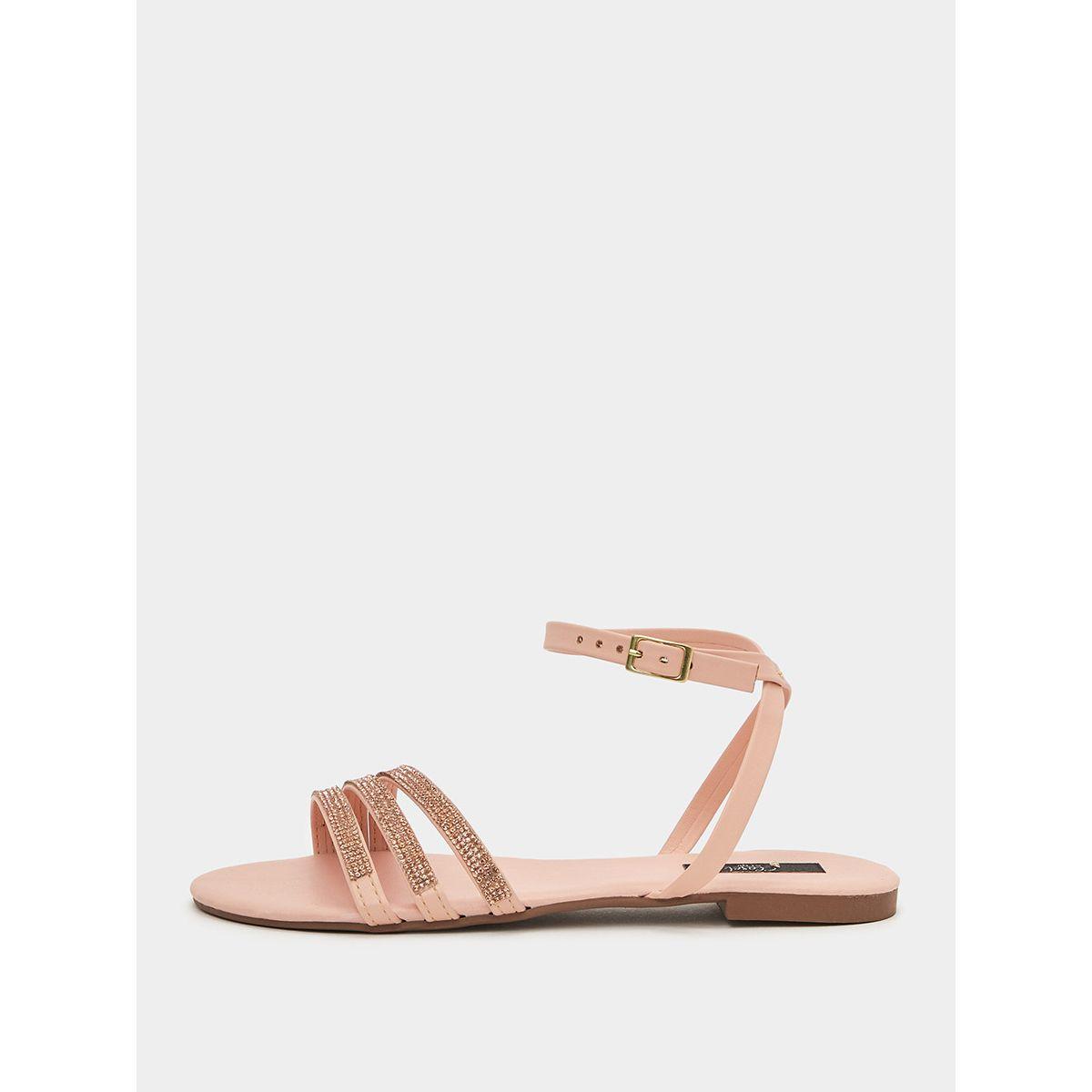 Styli Embellished Detail Ankle Strap Sandals-women-shoes-sandals-flats-image-1