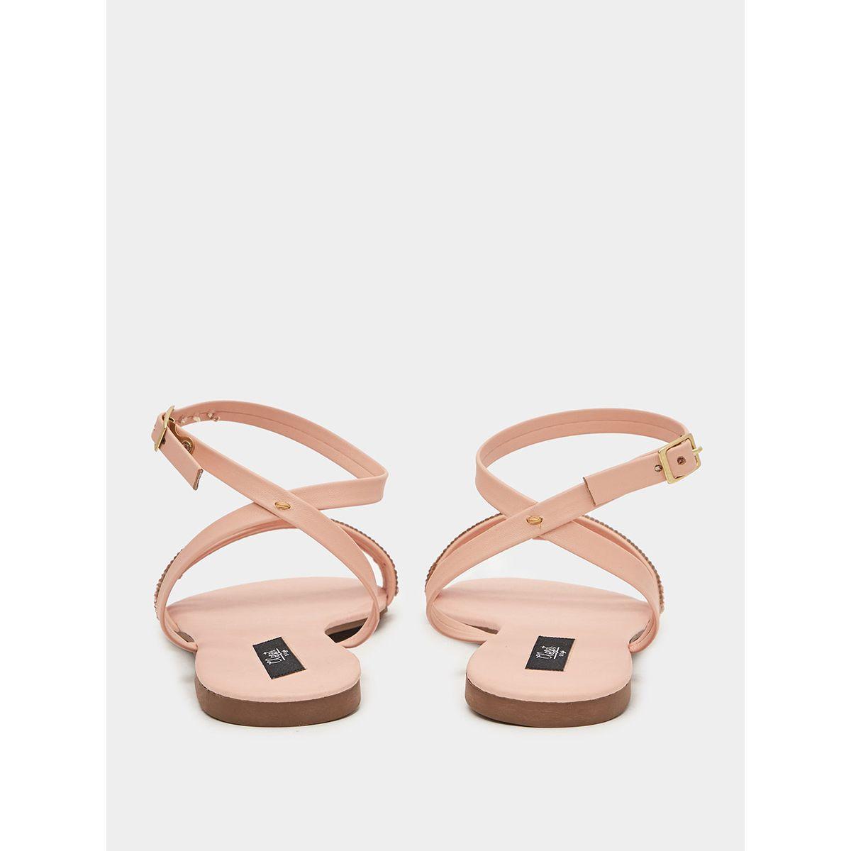 Styli Embellished Detail Ankle Strap Sandals-women-shoes-sandals-flats-image-3