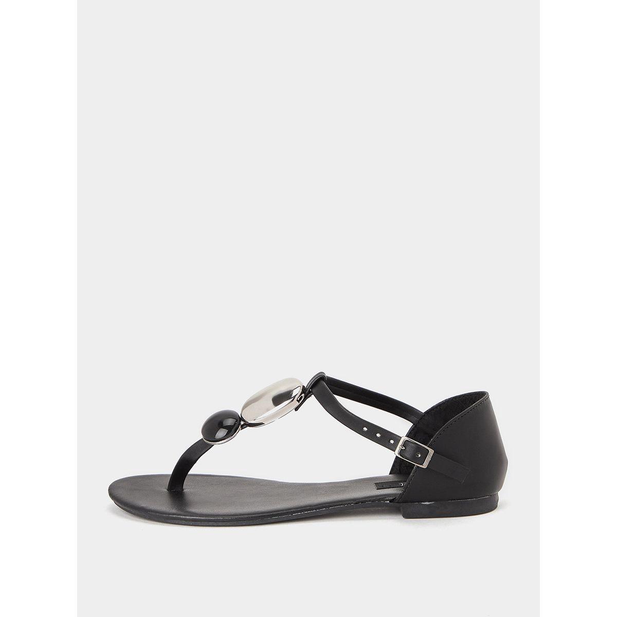 Styli Embellished Stone Detail T-Strap Sandals-women-shoes-sandals-flats-image-1