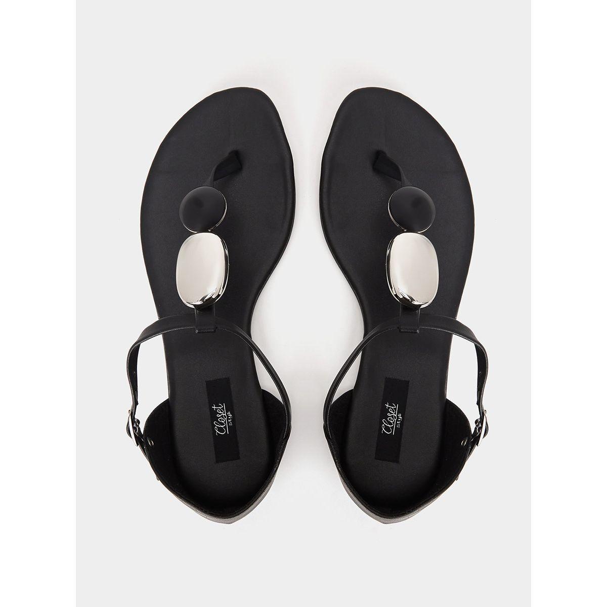 Styli Embellished Stone Detail T-Strap Sandals-women-shoes-sandals-flats-image-5