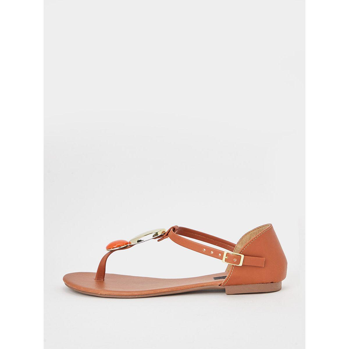 Styli Embellished Stone Detail T-Strap Sandals-women-shoes-sandals-flats-image-1