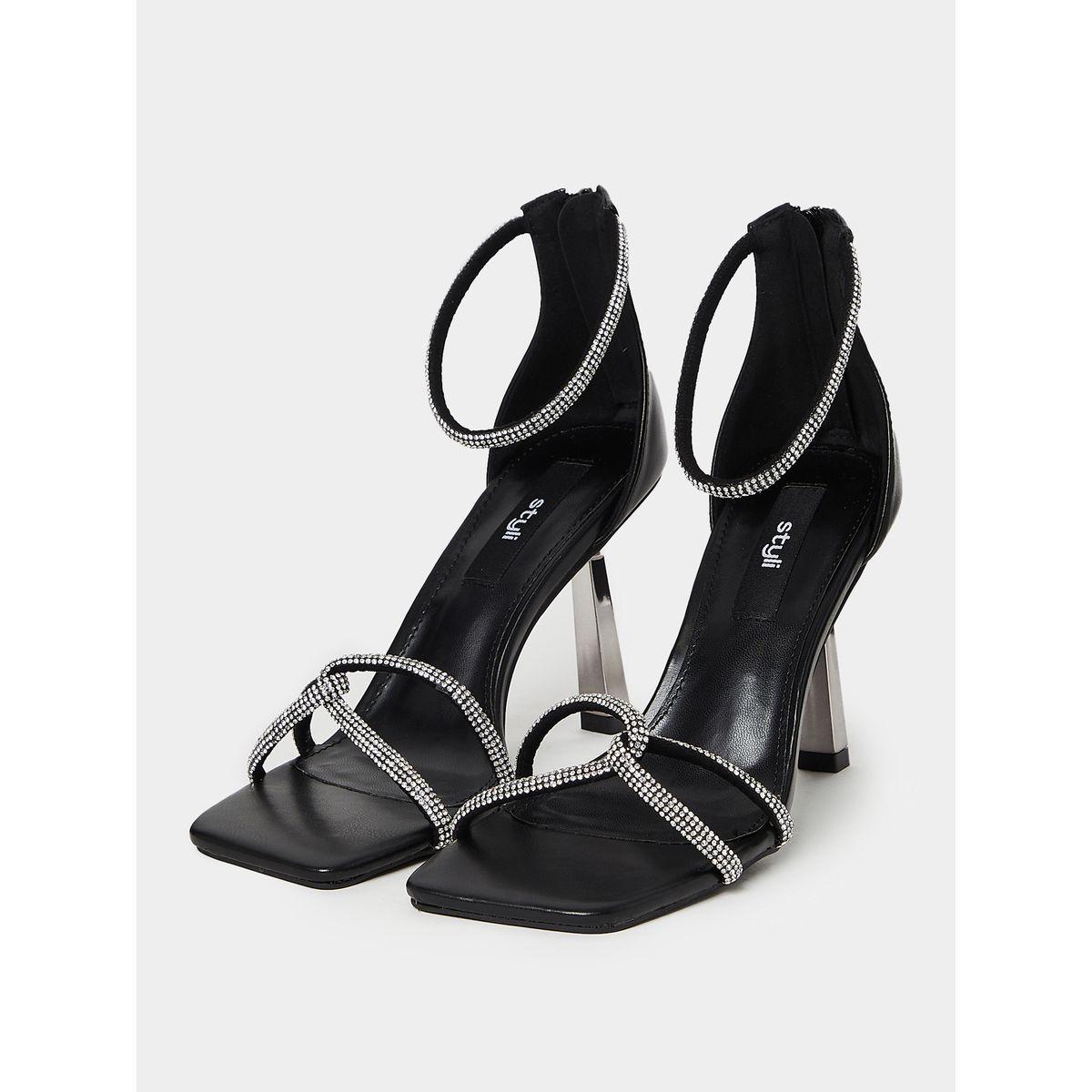 Styli Embellished Zip On Square Toe Heel Sandals-women-shoes-heels-image-3