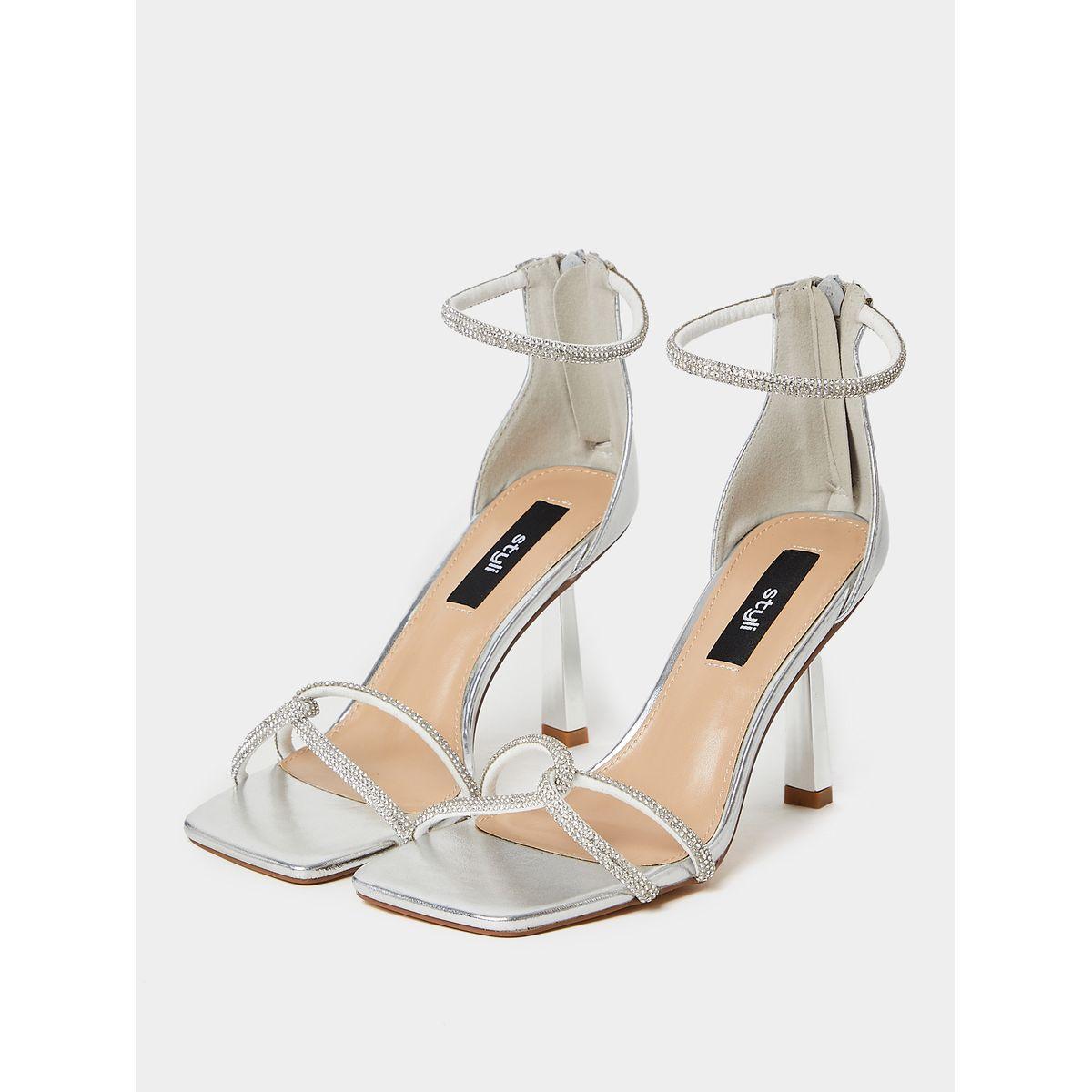 Styli Embellished Zip On Square Toe Heel Sandals-women-shoes-heels-image-3