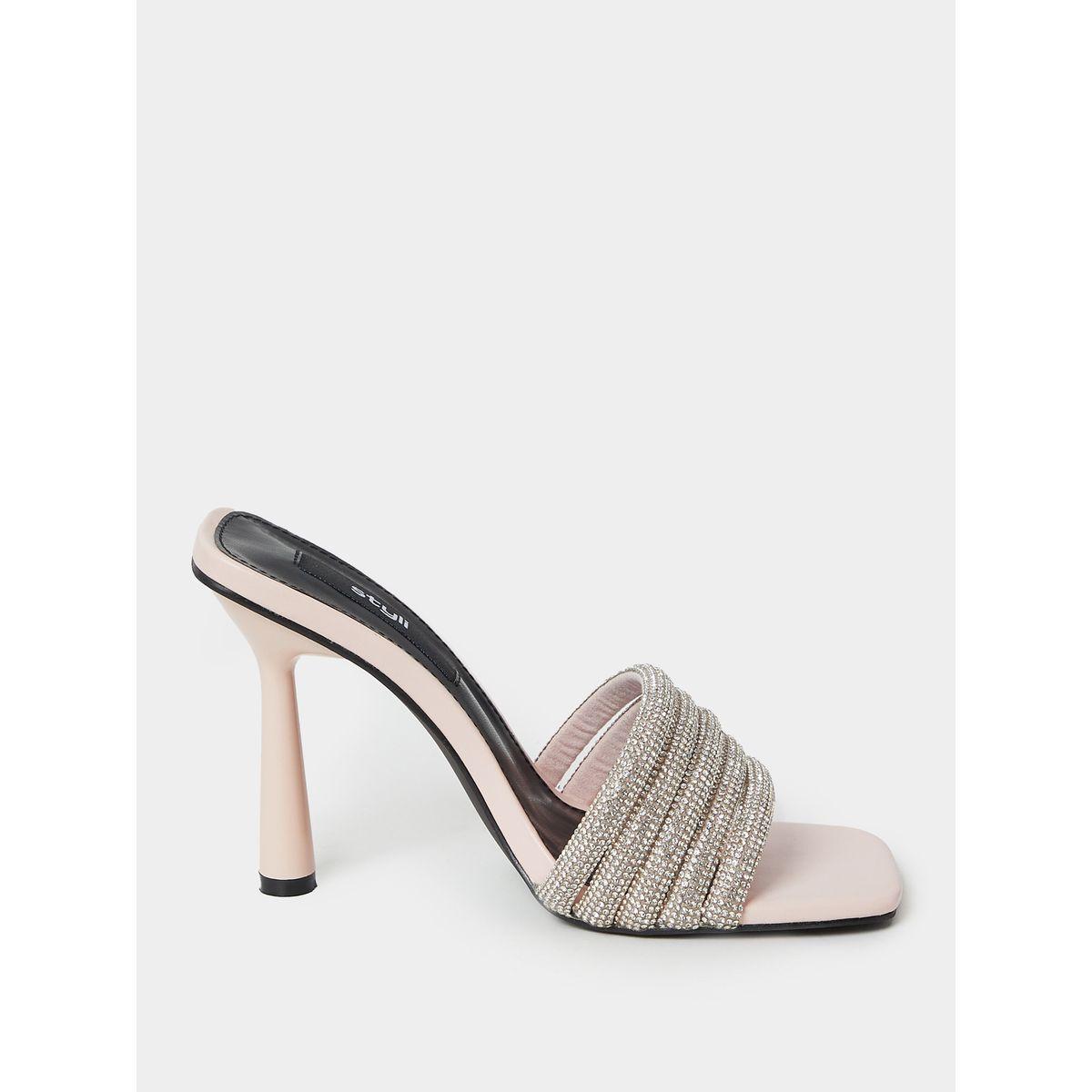 Styli Embellished Strap Square Toe Heel Sandals-women-shoes-heels-image-1