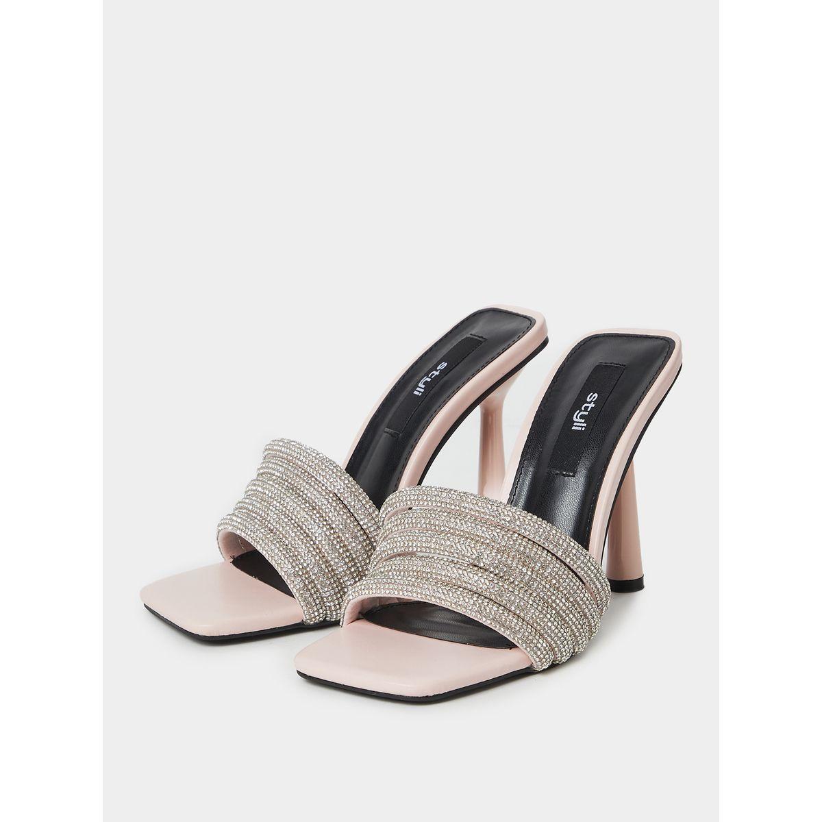 Styli Embellished Strap Square Toe Heel Sandals-women-shoes-heels-image-3