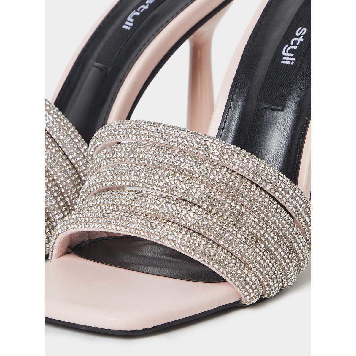 Styli Embellished Strap Square Toe Heel Sandals-women-shoes-heels-image-5