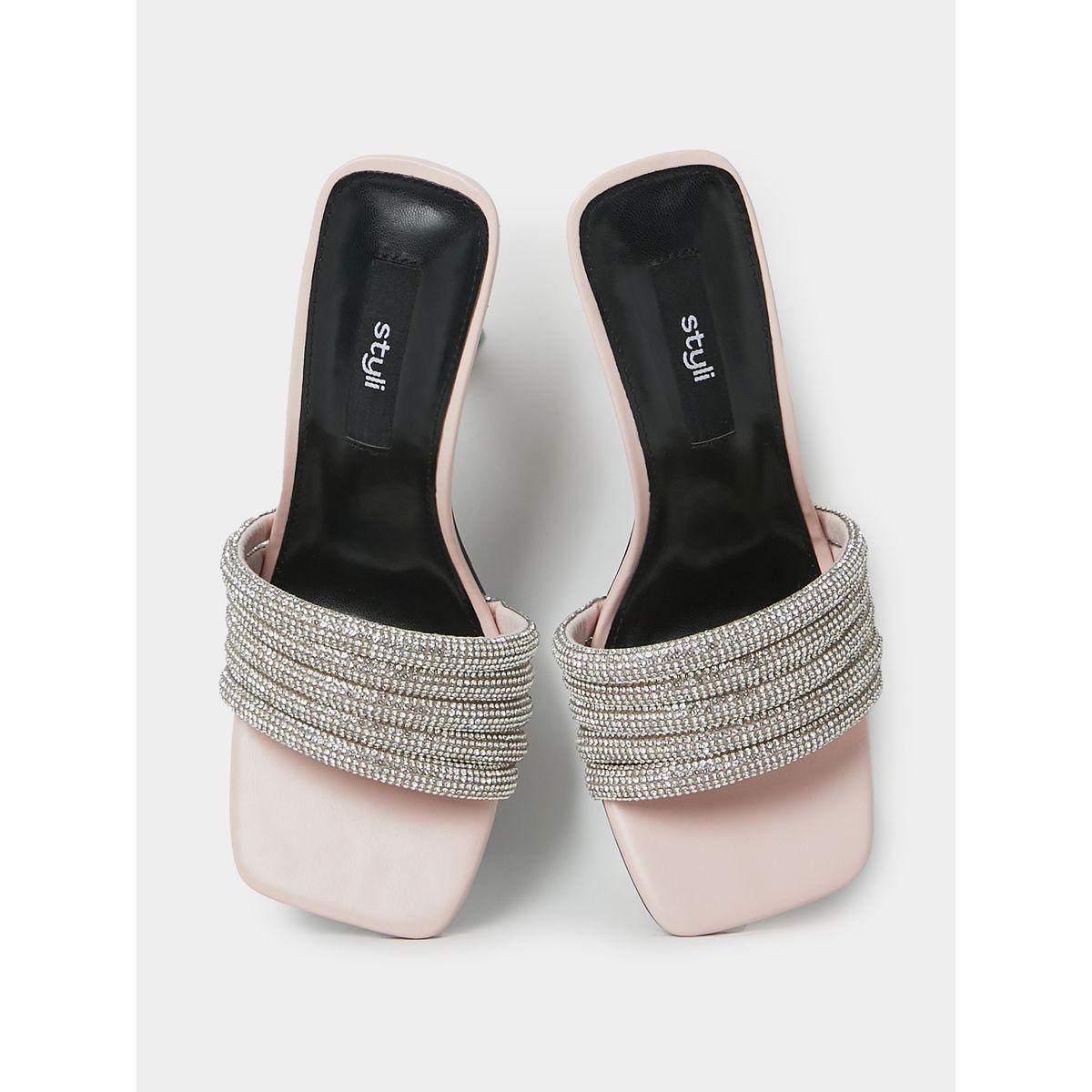 Styli Embellished Strap Square Toe Heel Sandals-women-shoes-heels-image-6