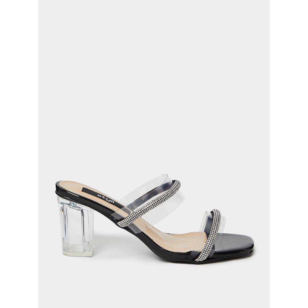 Styli Embellished Double Strap Acrylic Heel Sandals-women-shoes-heels-image-1