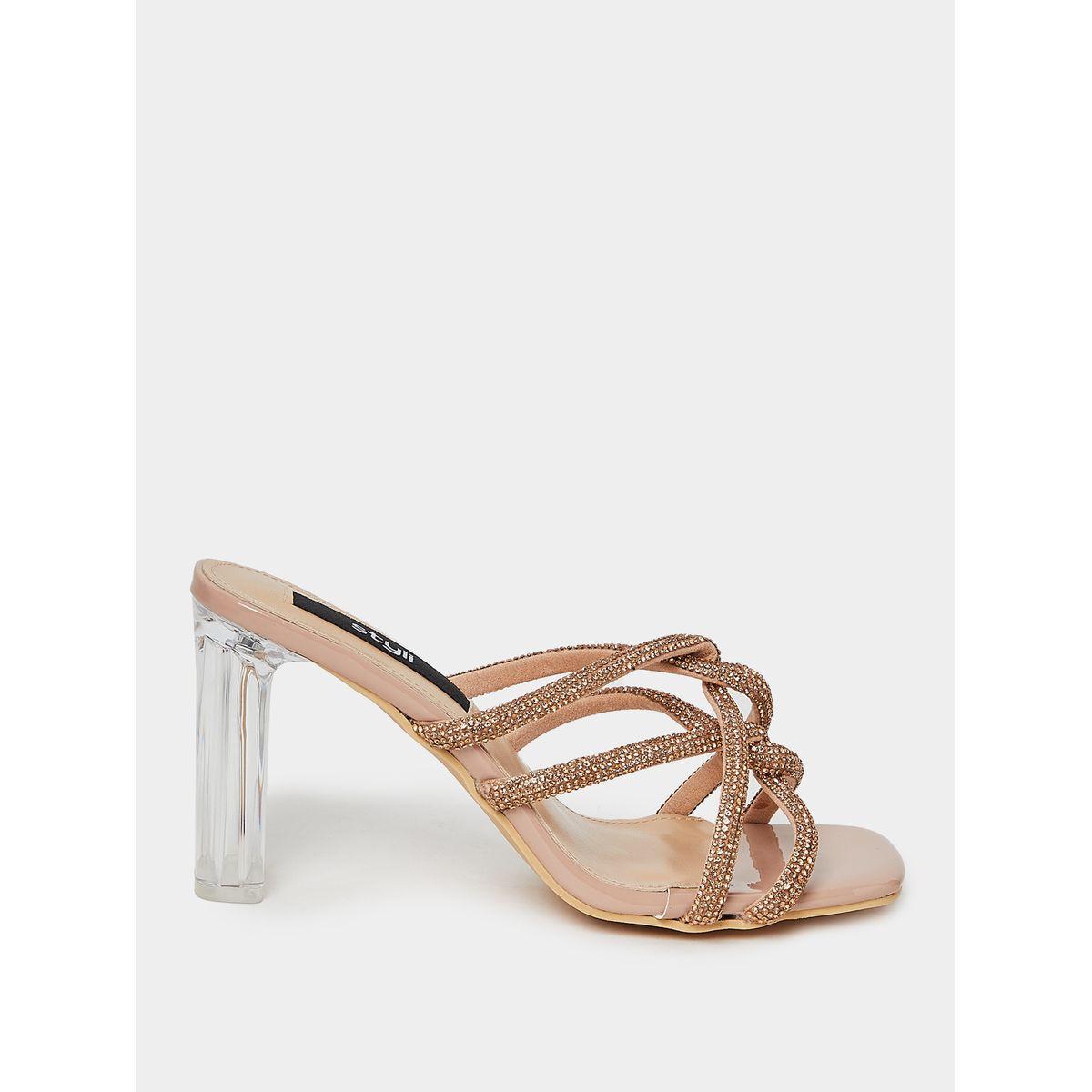 Styli Embellished Cross Strap Sandals with Acrylic Block Heel-women-shoes-heels-image-1