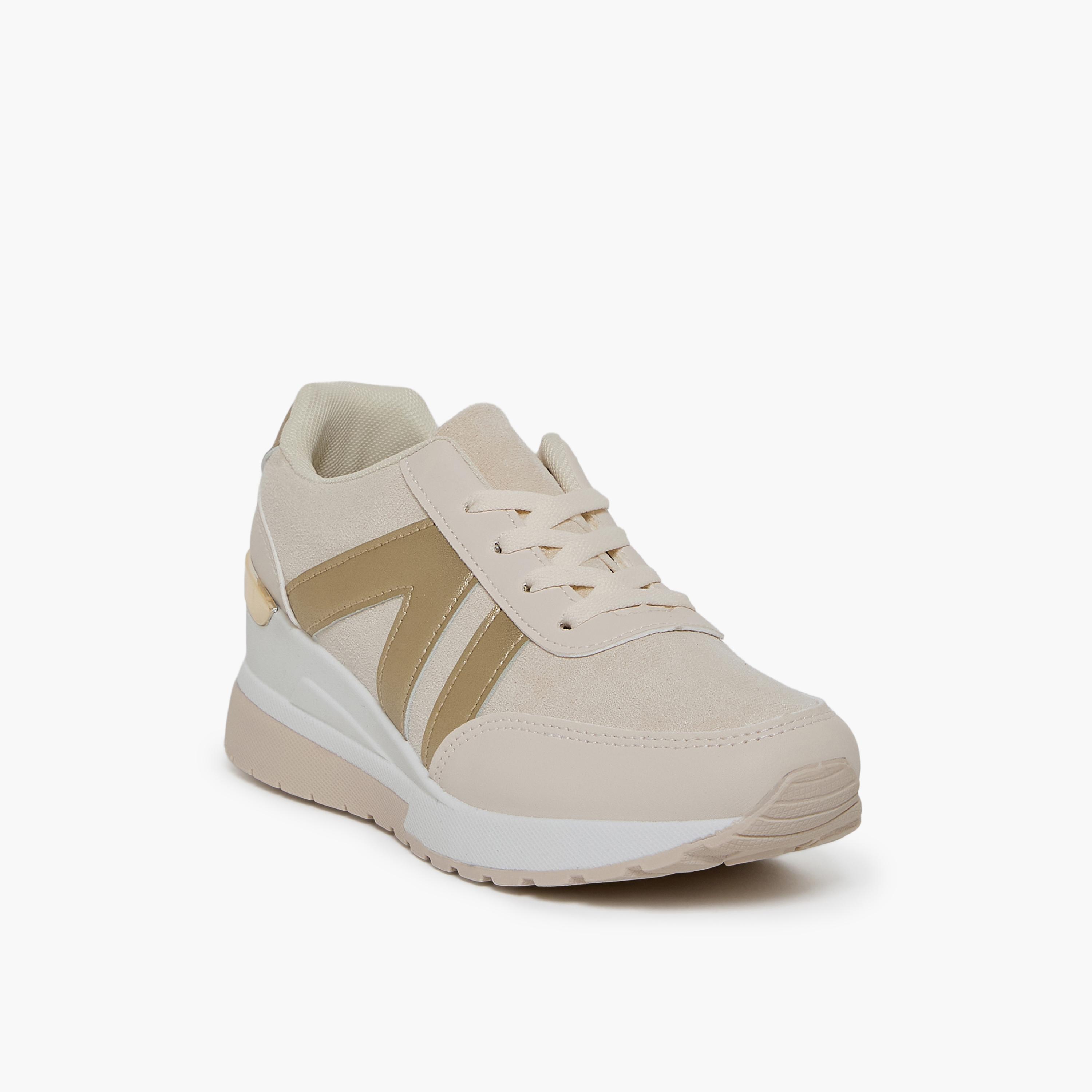 جيومني - حذاء رياضي فوت برباط نعل سميك كاحل منخفض للنساء | 490TF311-8-BGEGLD-women-shoes-sneakers-image-1