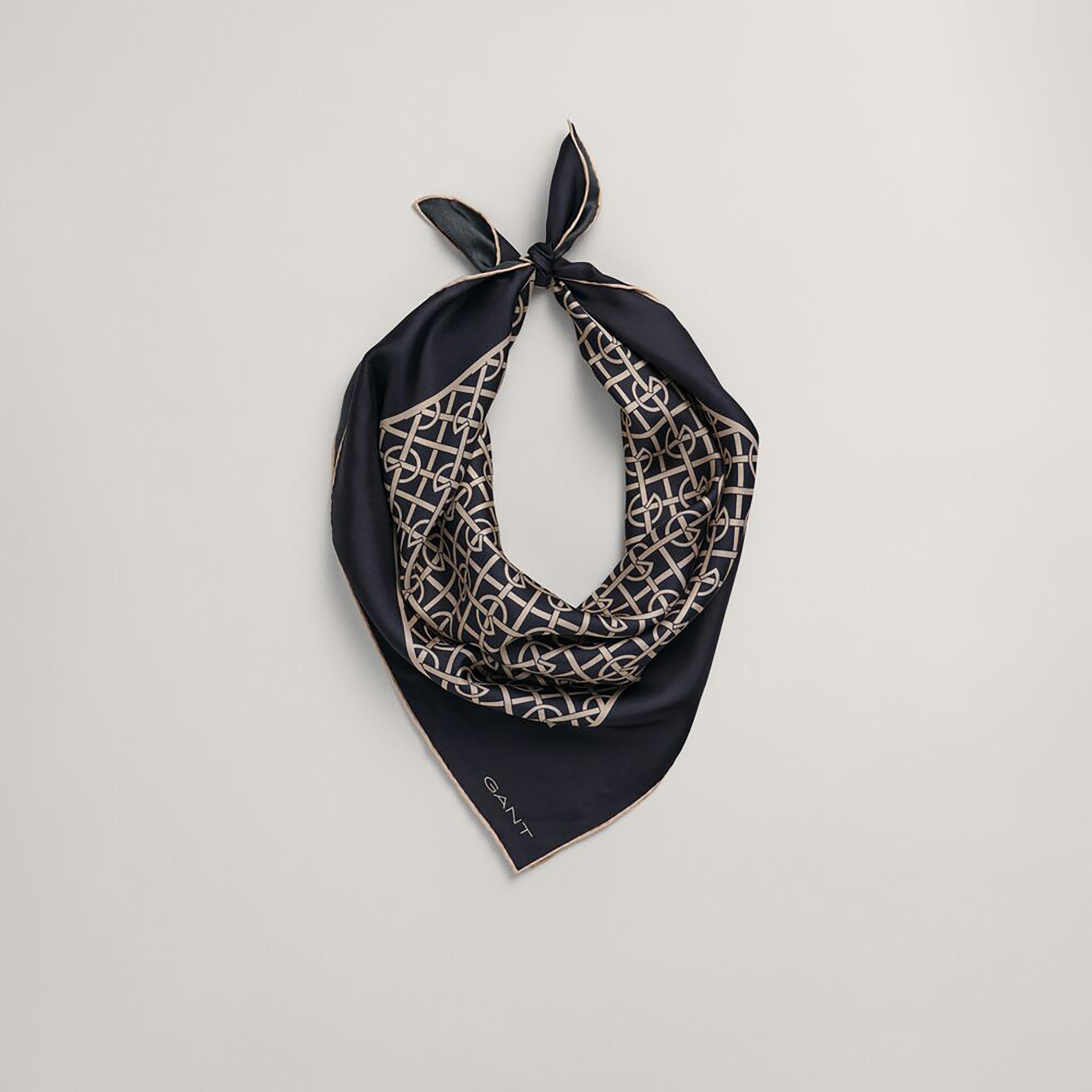 Gant Blue Monogram Solid Border Women's Scarf-women-winterwear-scarves-image-2