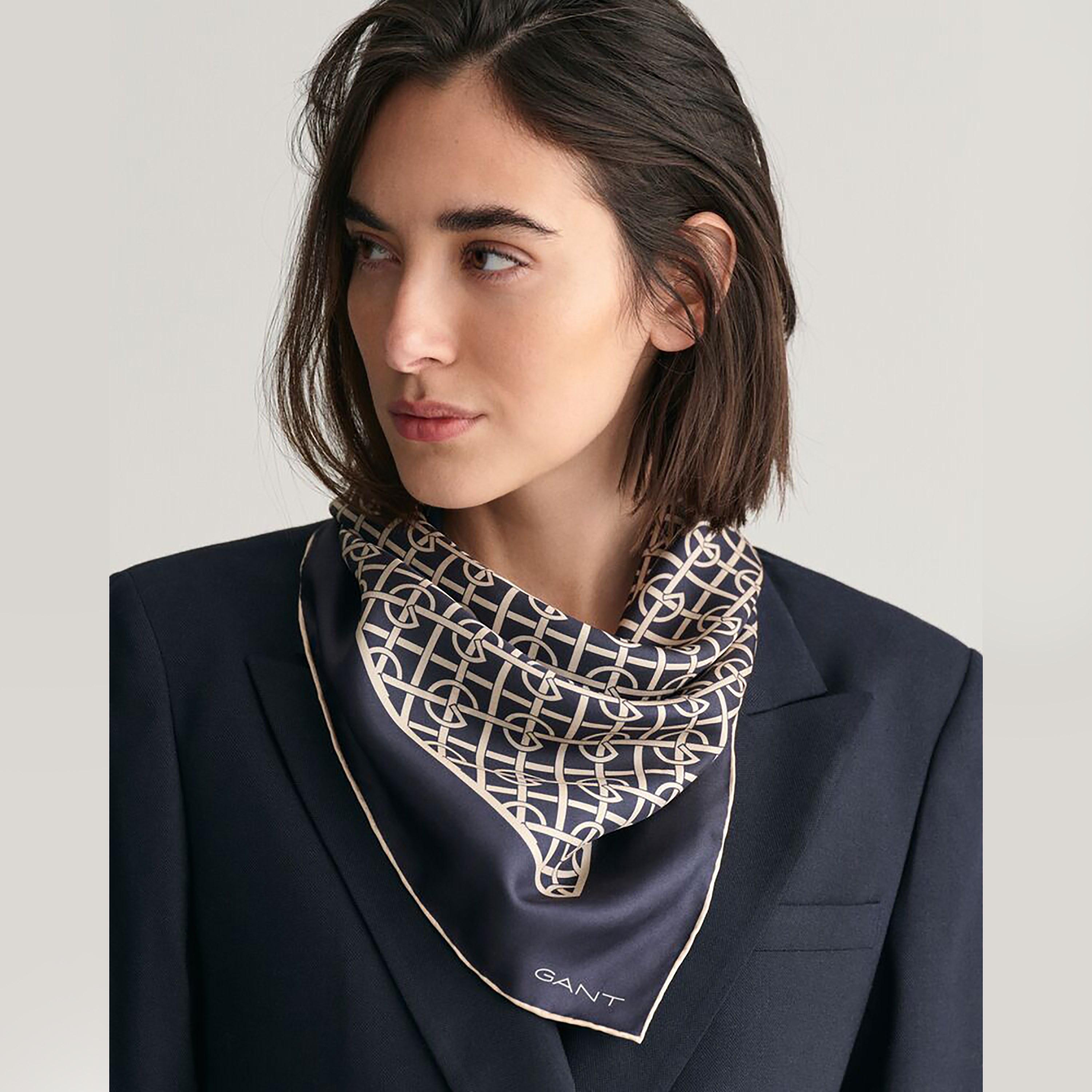 Gant Blue Monogram Solid Border Women's Scarf-women-winterwear-scarves-image-4