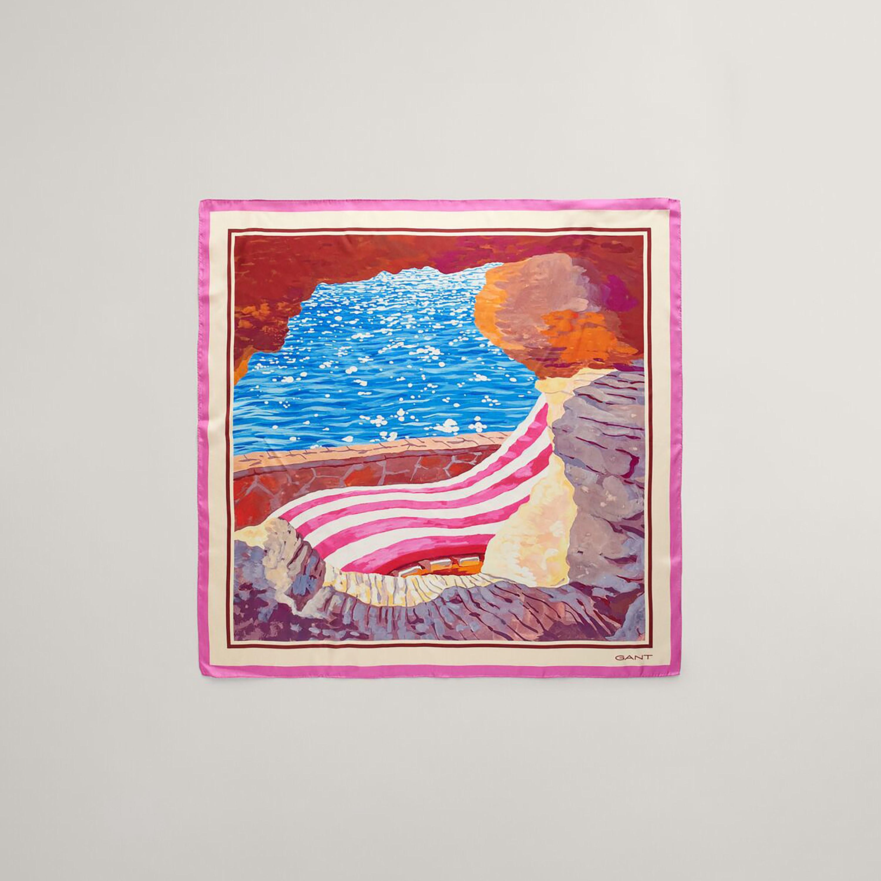 Gant Pink Scenery Print Double-lined trim border Silk Women's Scarf-women-winterwear-scarves-image-1