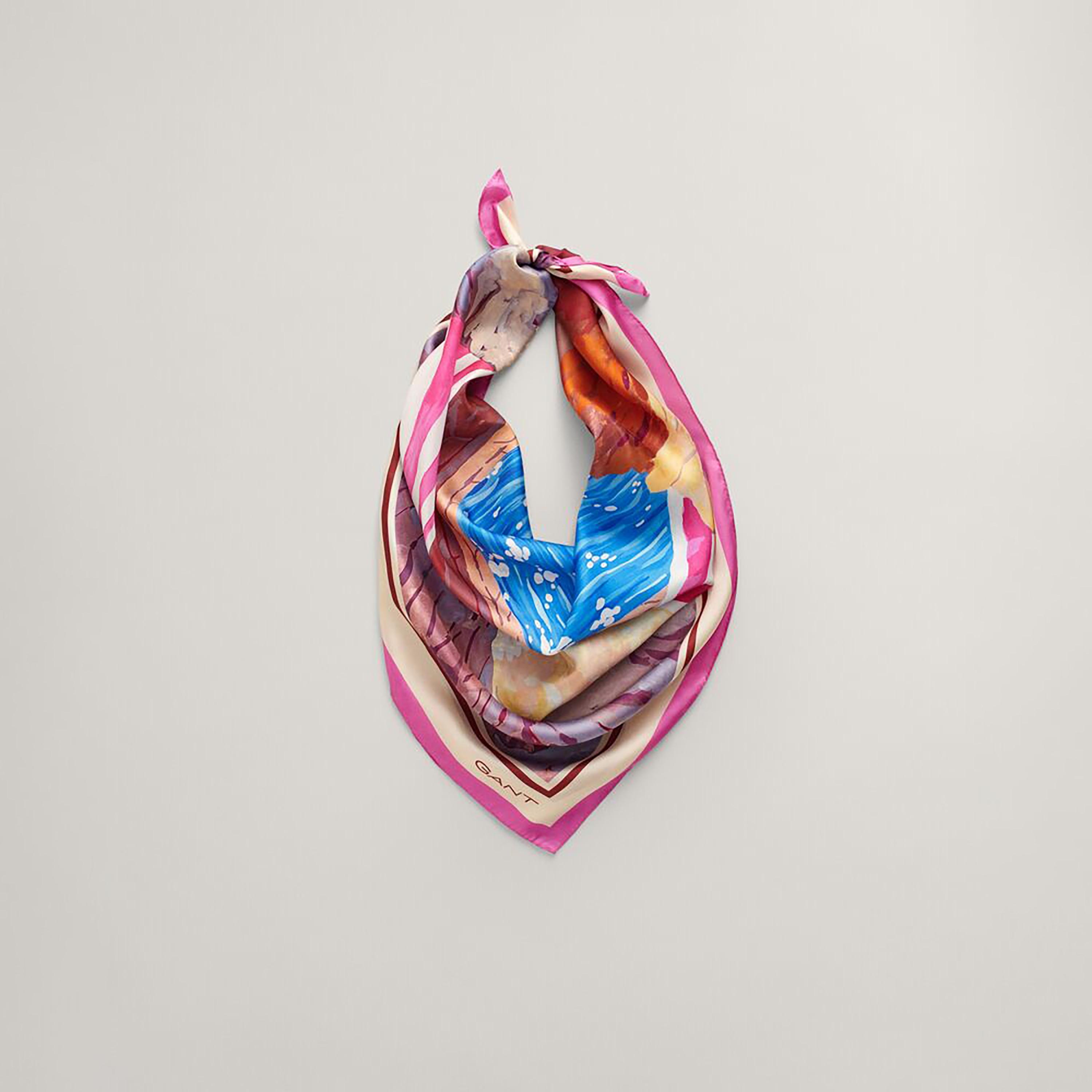 Gant Pink Scenery Print Double-lined trim border Silk Women's Scarf-women-winterwear-scarves-image-2