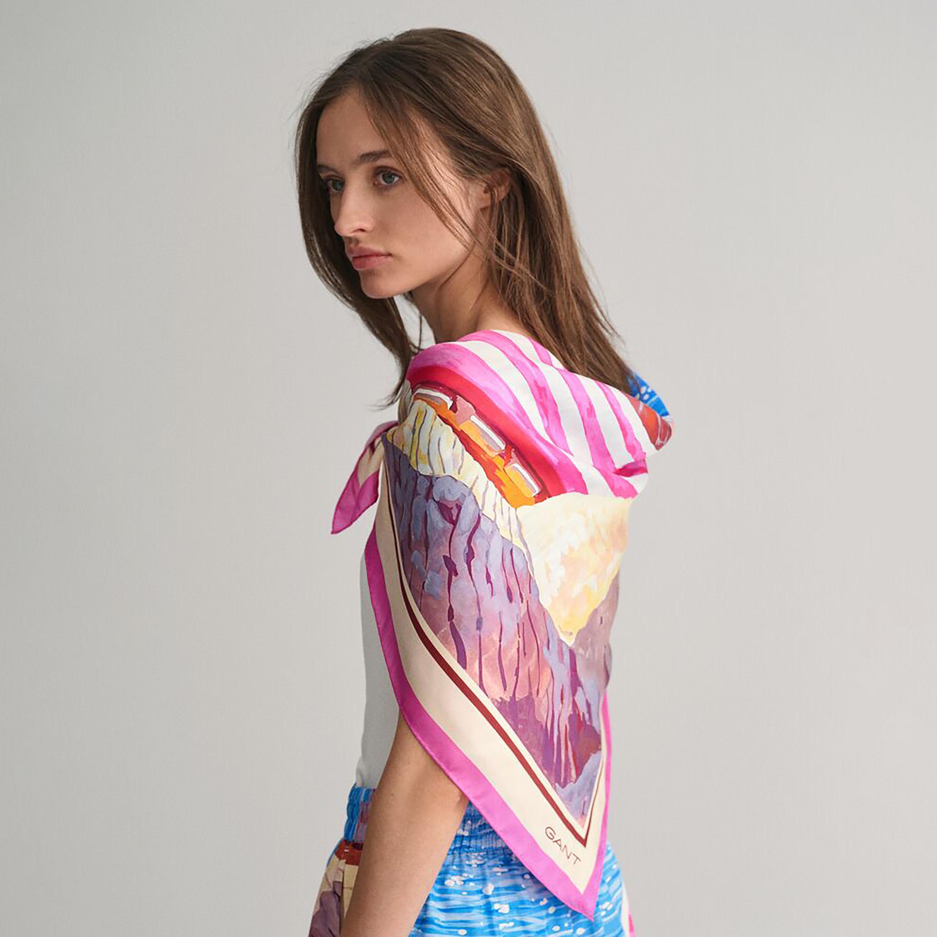 Gant Pink Scenery Print Double-lined trim border Silk Women's Scarf-women-winterwear-scarves-image-4