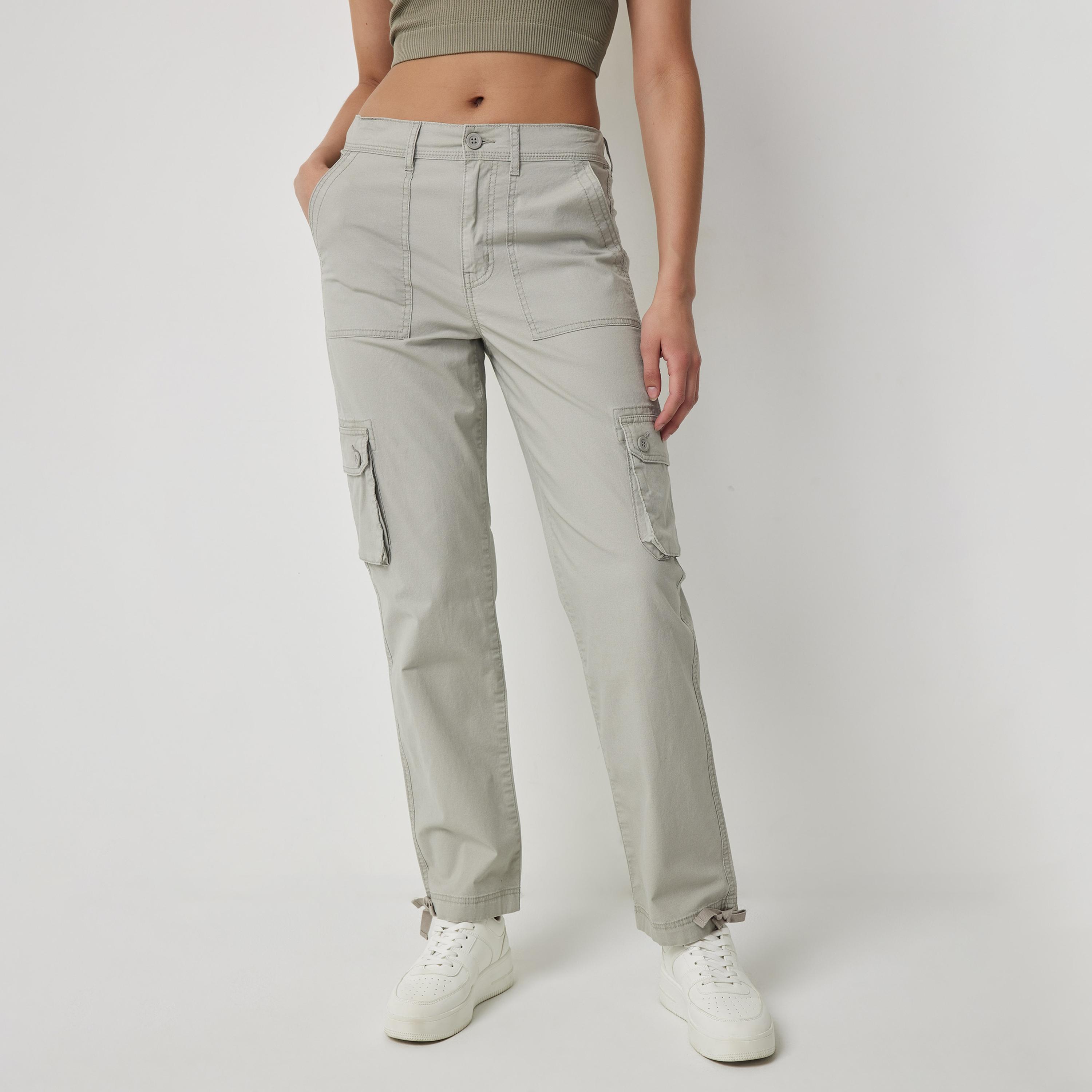 Shop Ardene Plain Mid-Rise Button Closure Cargo Pants Online | Centrepoint  UAE