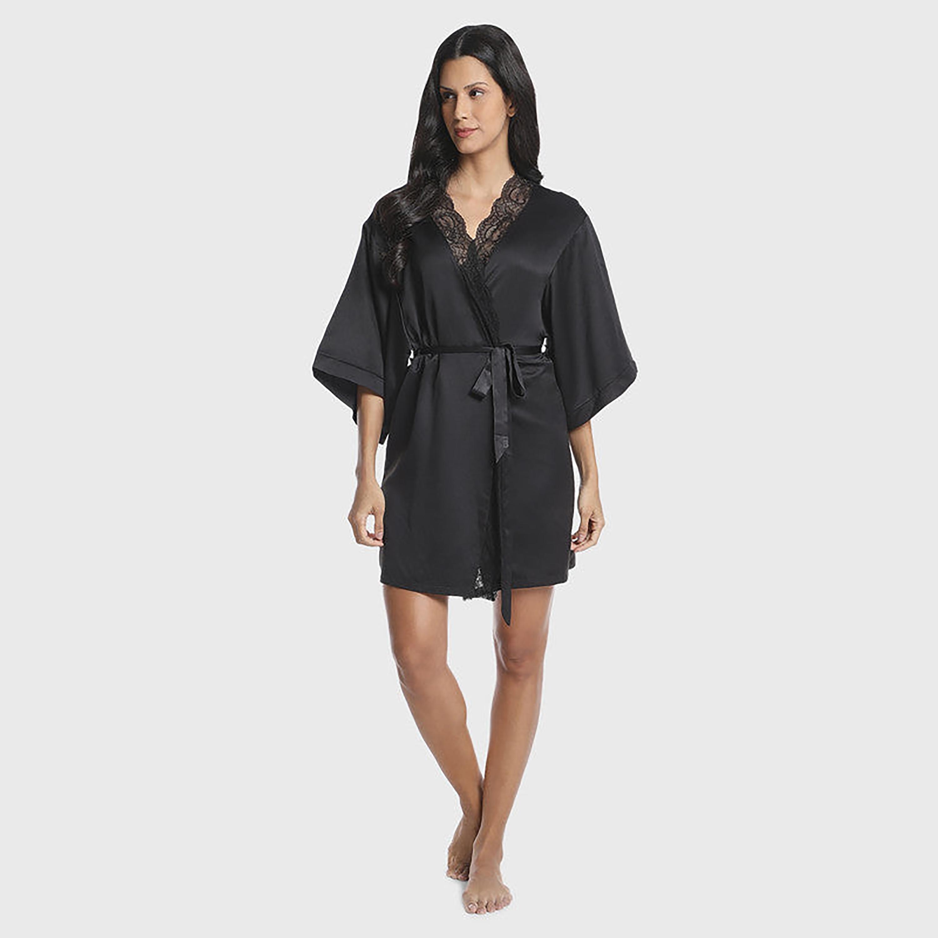 رداء ليل نسائي بتفاصيل لا سينزا برقبة V بأكمام بثلاثة أرباع-women-clothing-nightwear-robes-image-2