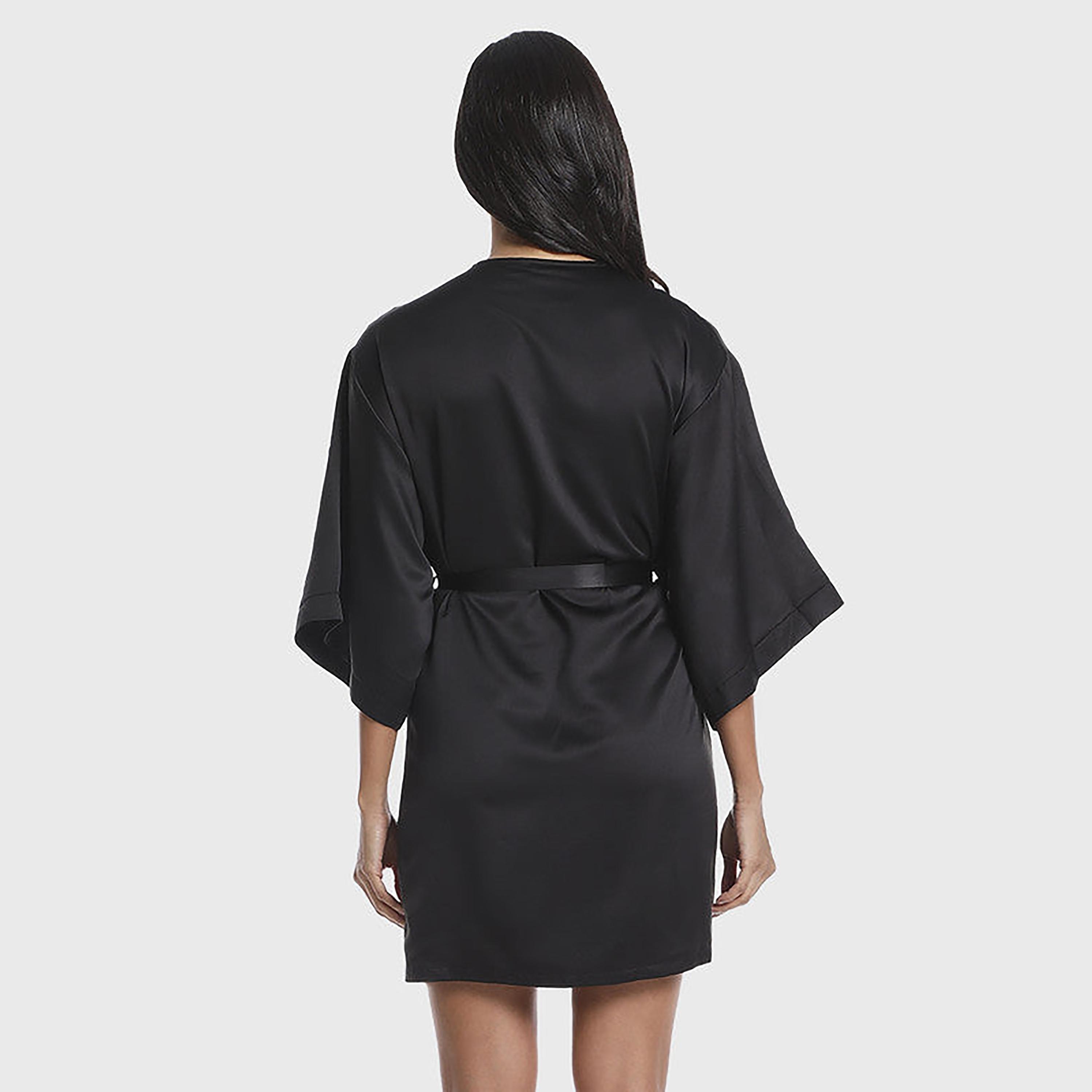 رداء ليل نسائي بتفاصيل لا سينزا برقبة V بأكمام بثلاثة أرباع-women-clothing-nightwear-robes-image-4