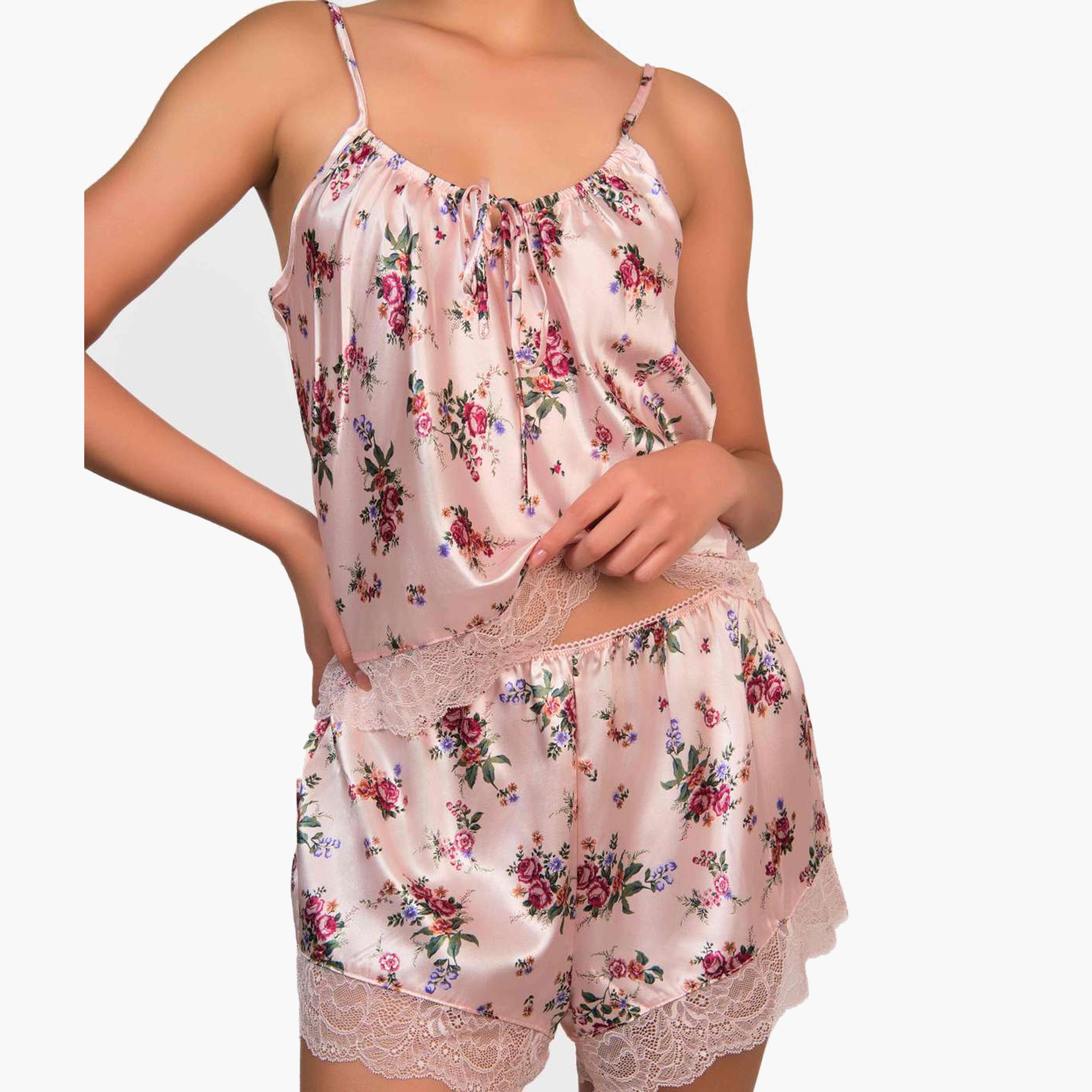 Isla & Evie Sexy Pink Floral Print Women's Shorts-women-clothing-nightwear-pyjamas-bottoms-image-2