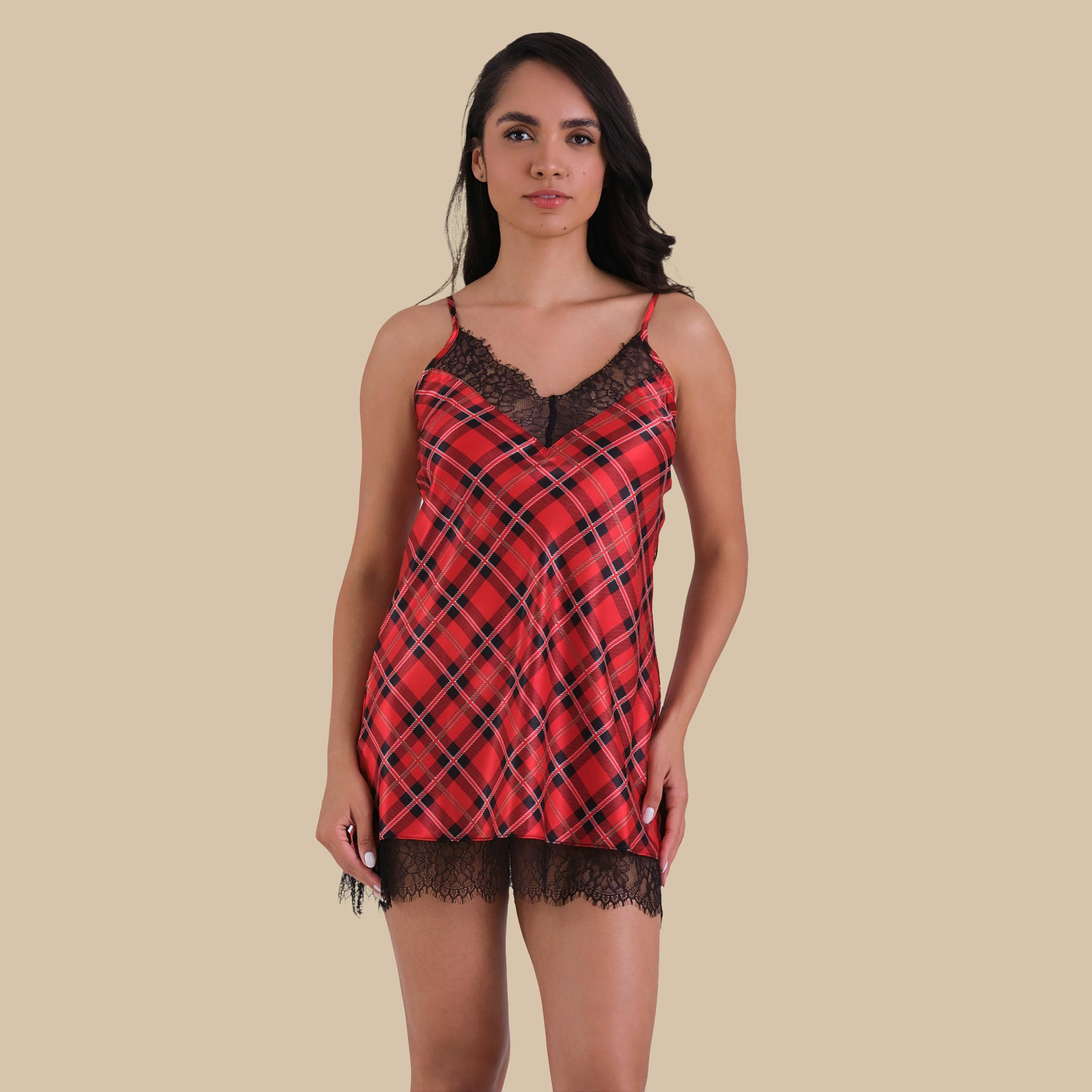 فستان نوم نسائي مخطط بدون أكمام بحمالات من إيسلا اند إيفي-women-clothing-nightwear-nighties-image-1