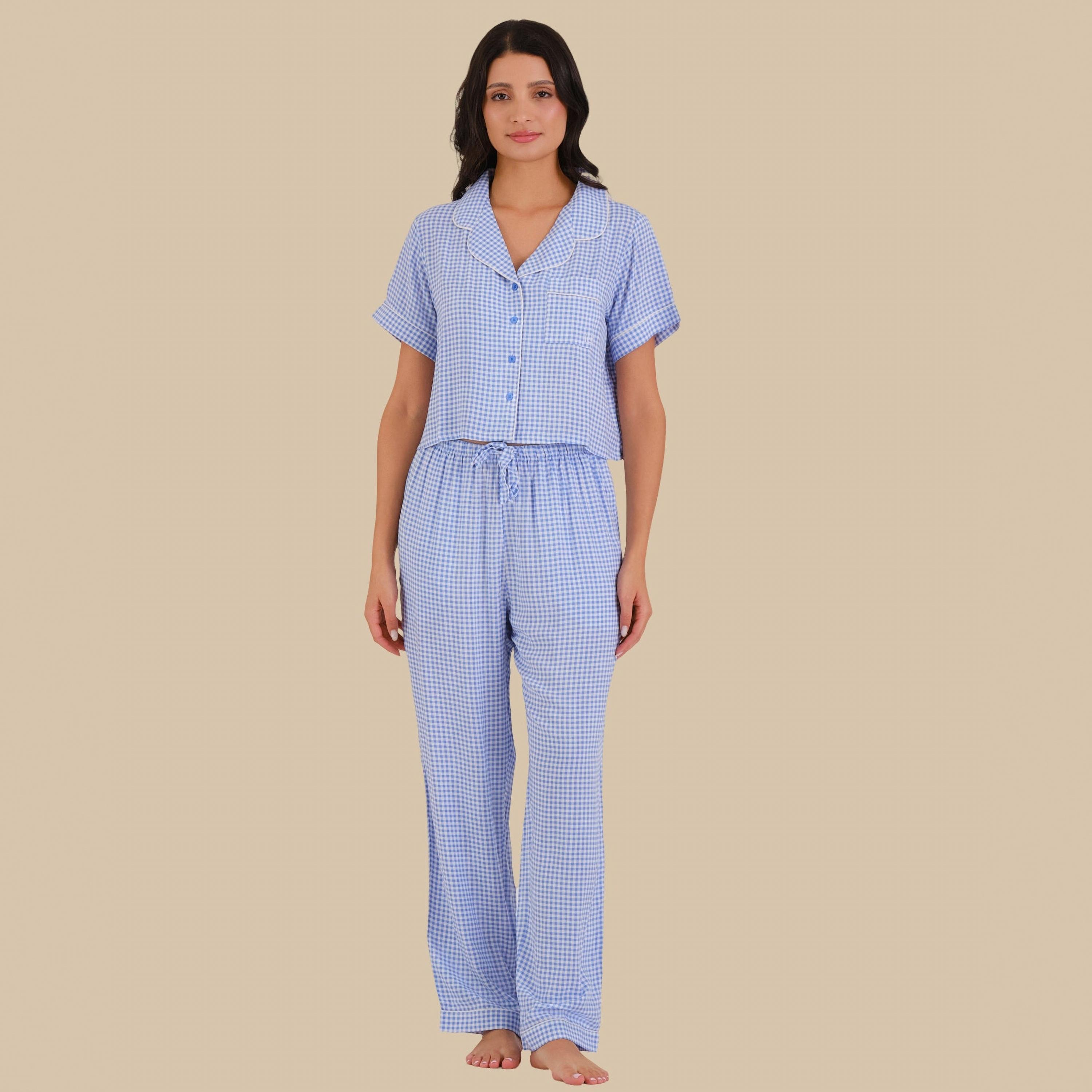 طقم بيجامة نسائي من Isla & Evie من 2 قميص مربعات وبيجامة-women-clothing-nightwear-pyjamas-longsets-image-1