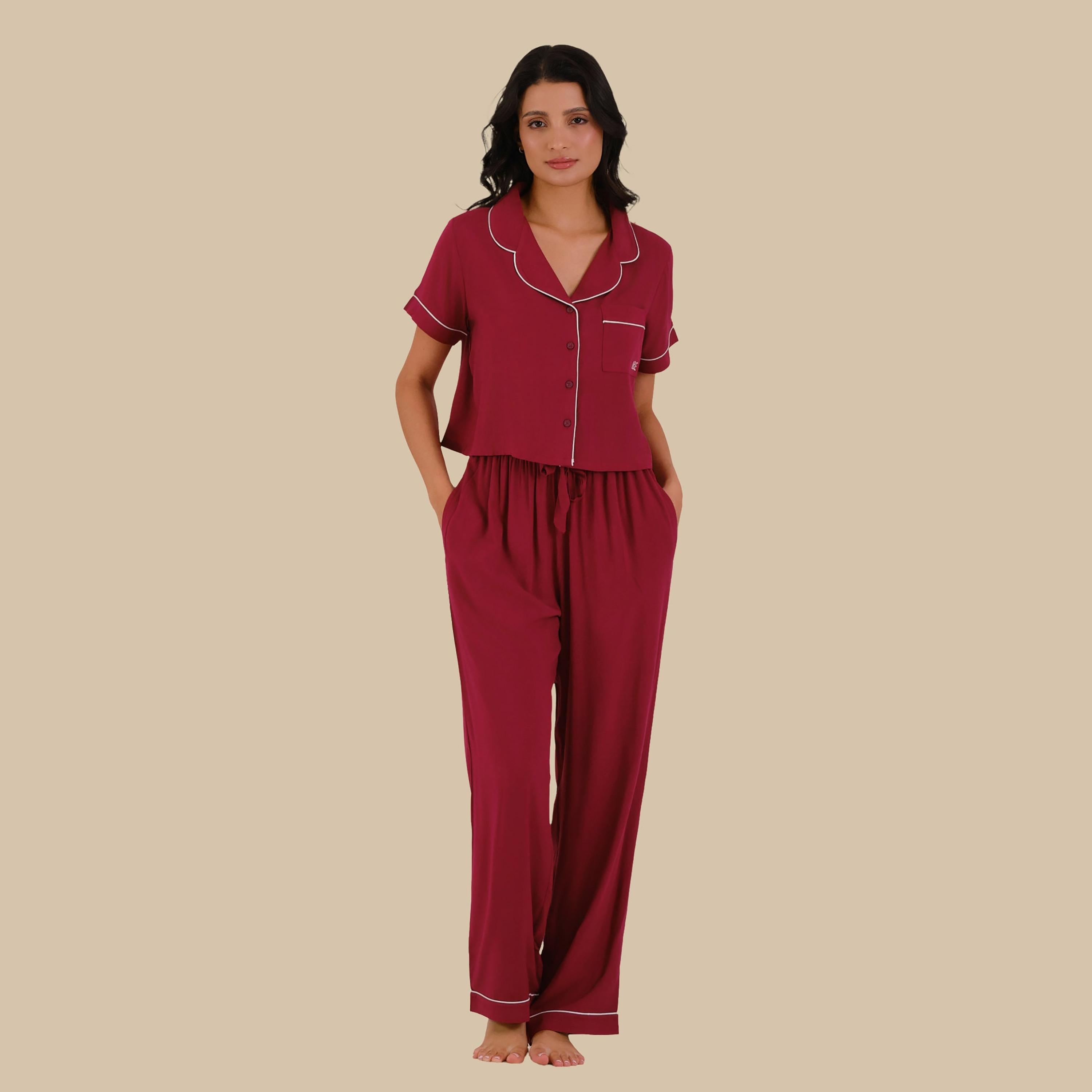 طقم بيجامة نسائي من Isla & Evie من 2 قميص سادة وبيجامة-women-clothing-nightwear-pyjamas-longsets-image-1