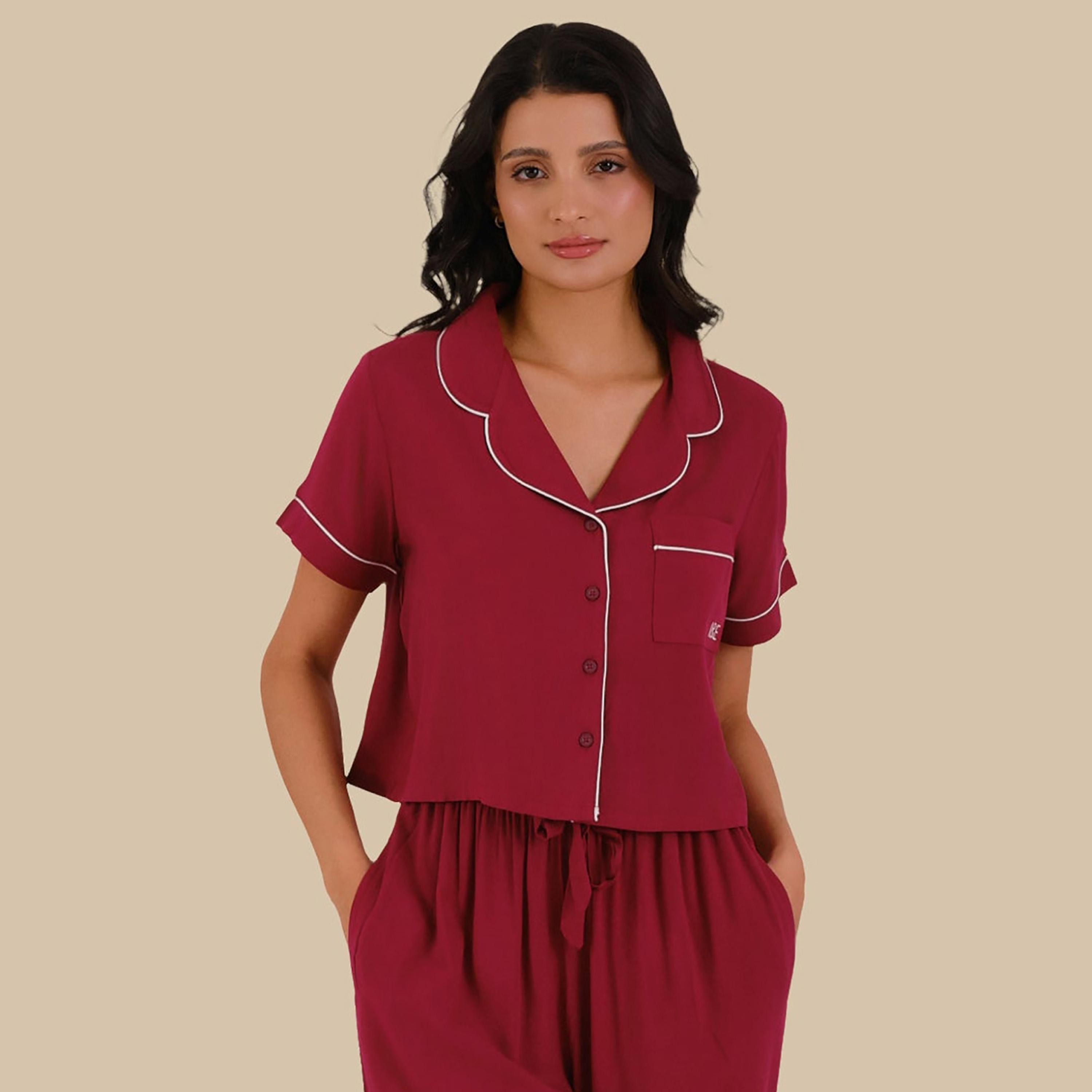 طقم بيجامة نسائي من Isla & Evie من 2 قميص سادة وبيجامة-women-clothing-nightwear-pyjamas-longsets-image-2