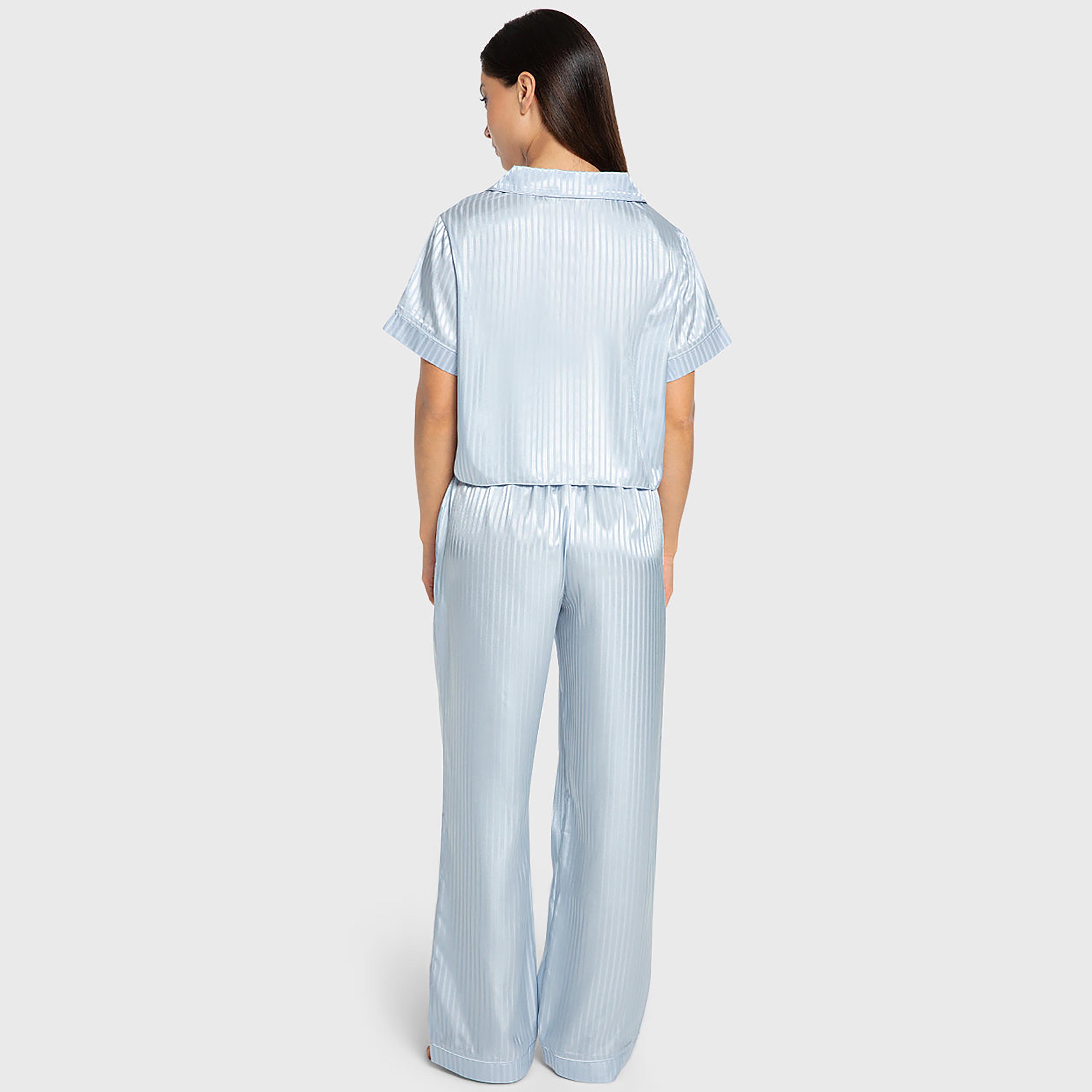 Isla & Evie Striped Notch Collared Short Sleeves Women's Shirt and Pyjama Set-women-clothing-nightwear-pyjamas-longsets-image-3