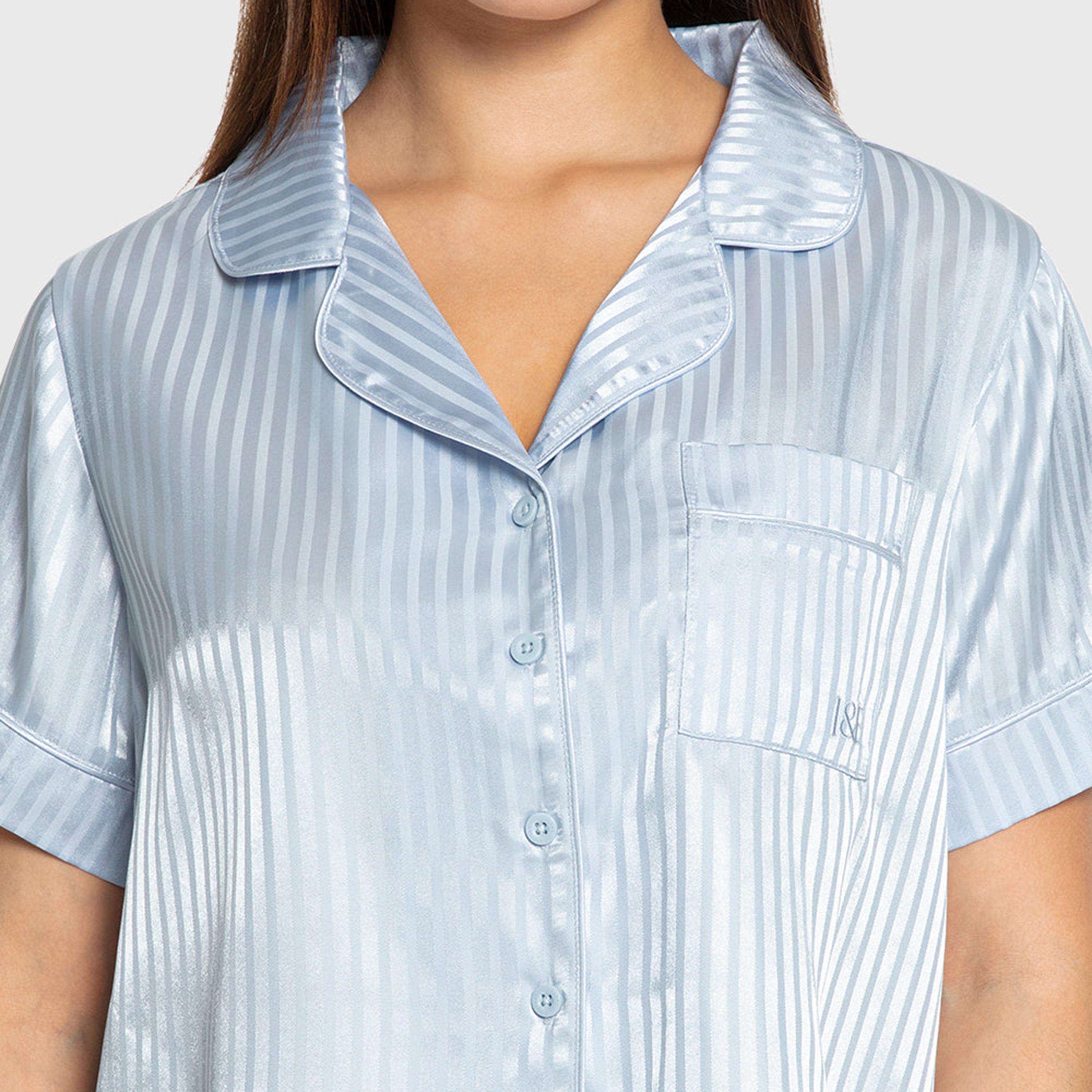 Isla & Evie Striped Notch Collared Short Sleeves Women's Shirt and Pyjama Set-women-clothing-nightwear-pyjamas-longsets-image-6