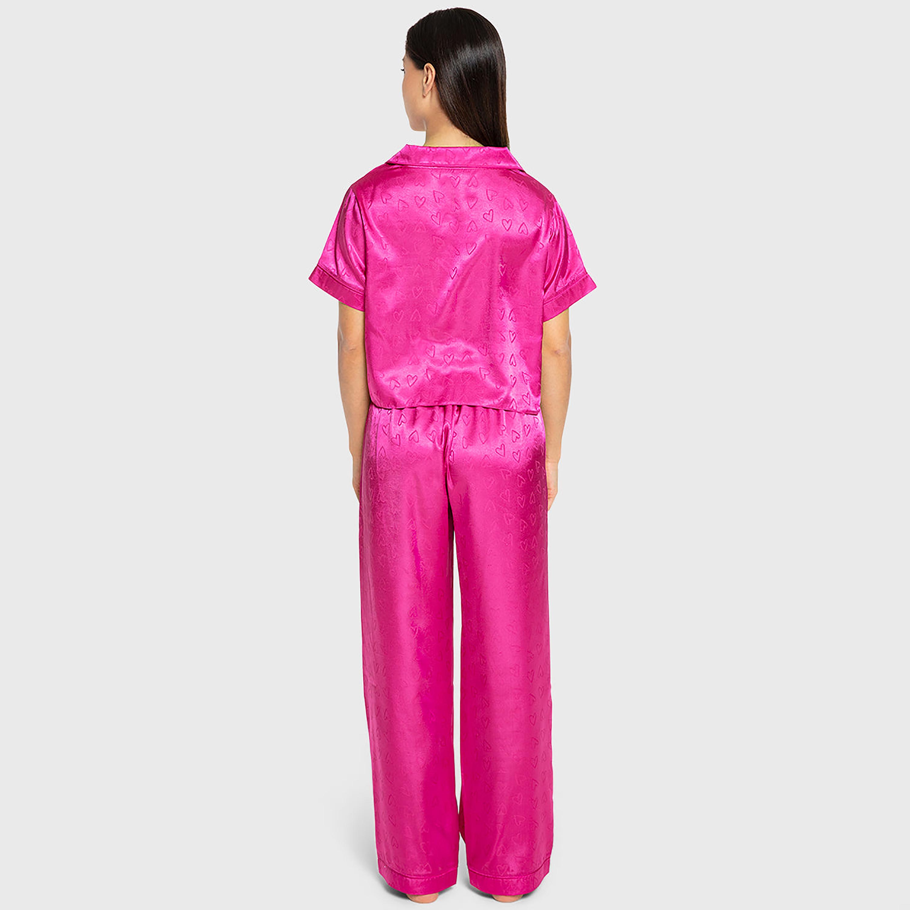 Isla & Evie Heart Print Notch Collared Short Sleeves Women's Shirt and Pyjama Set-women-clothing-nightwear-pyjamas-longsets-image-3