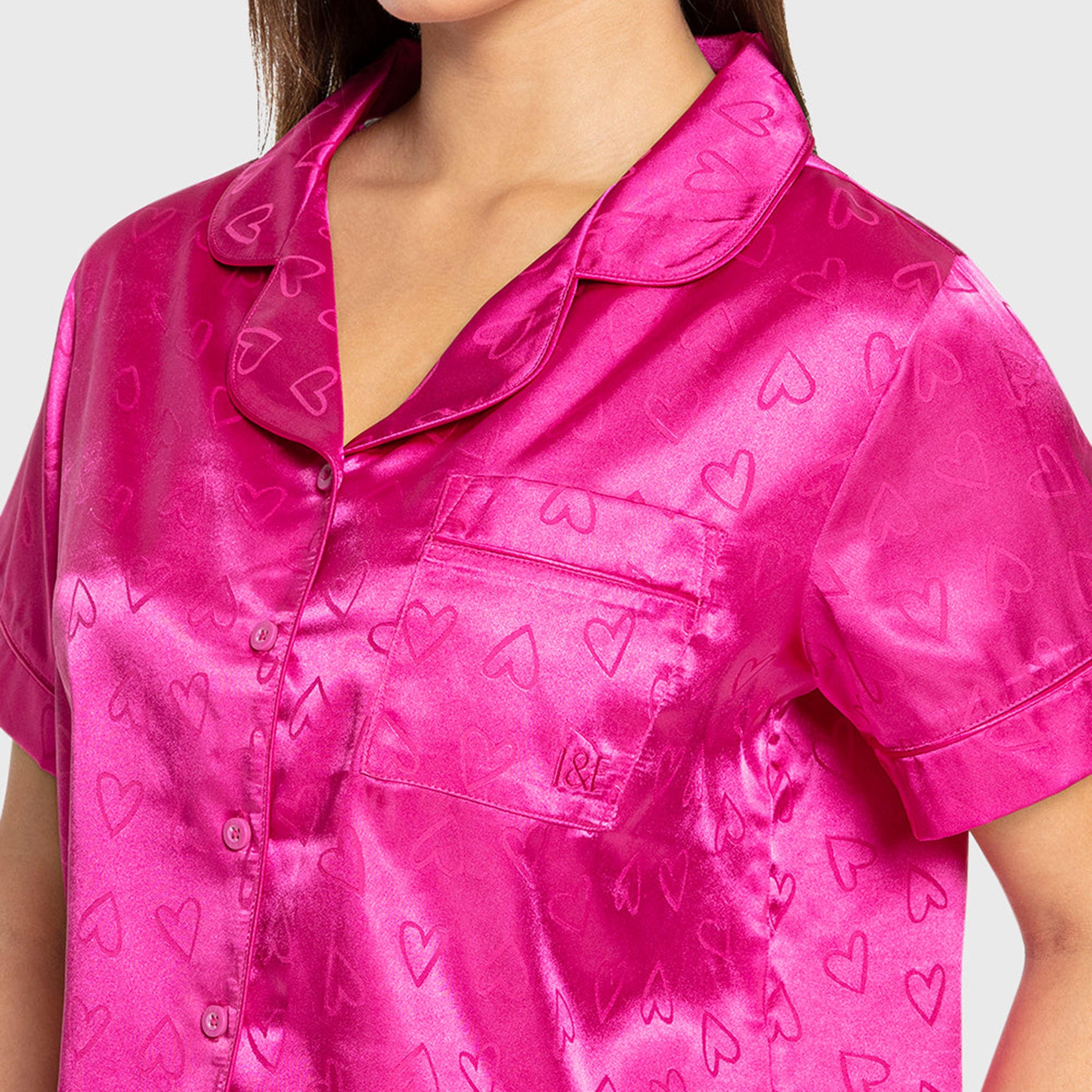 Isla & Evie Heart Print Notch Collared Short Sleeves Women's Shirt and Pyjama Set-women-clothing-nightwear-pyjamas-longsets-image-6
