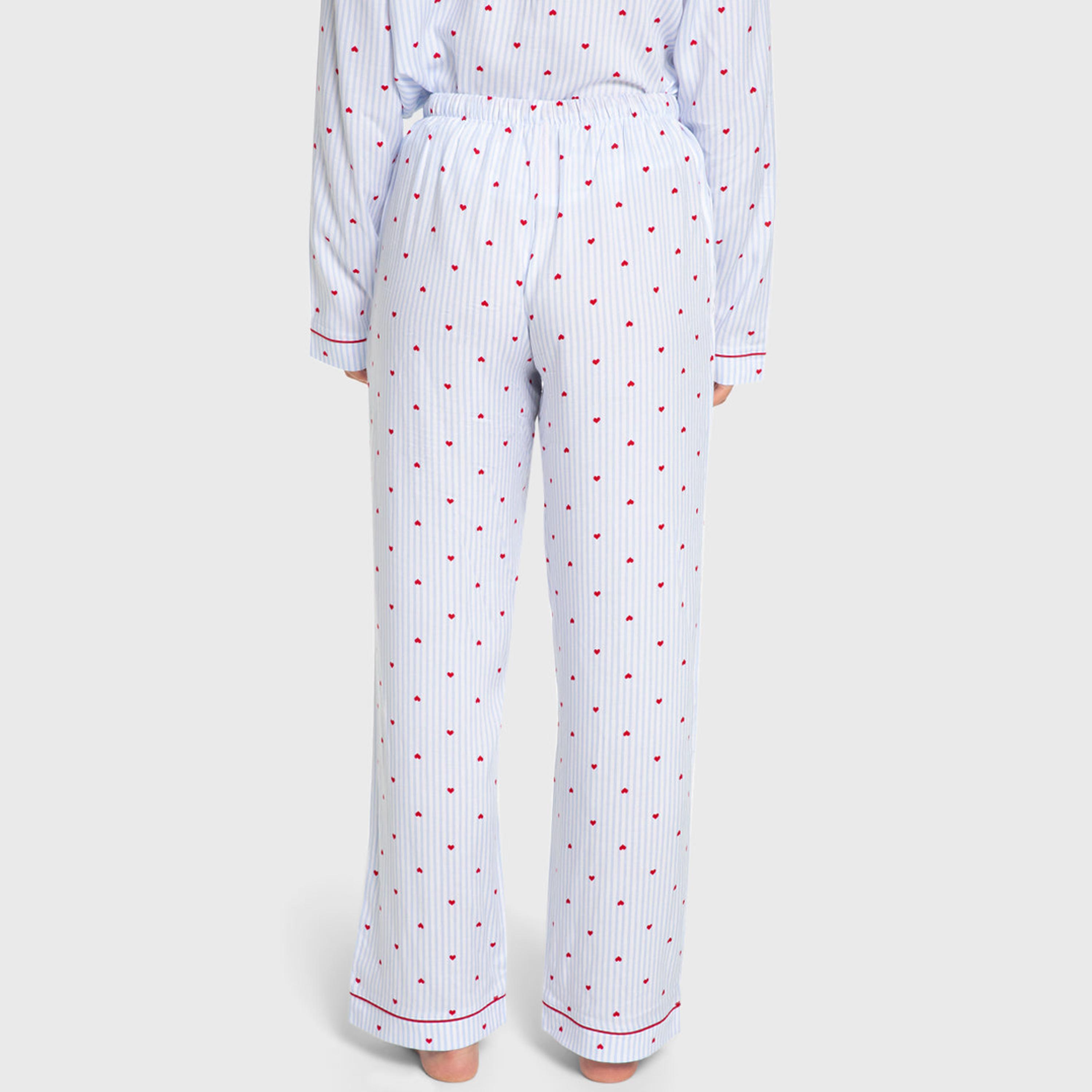 Isla & Evie Striped Heart Print Notch Collared Long Sleeves Women's Shirt and Pyjama Set-women-clothing-nightwear-pyjamas-longsets-image-5