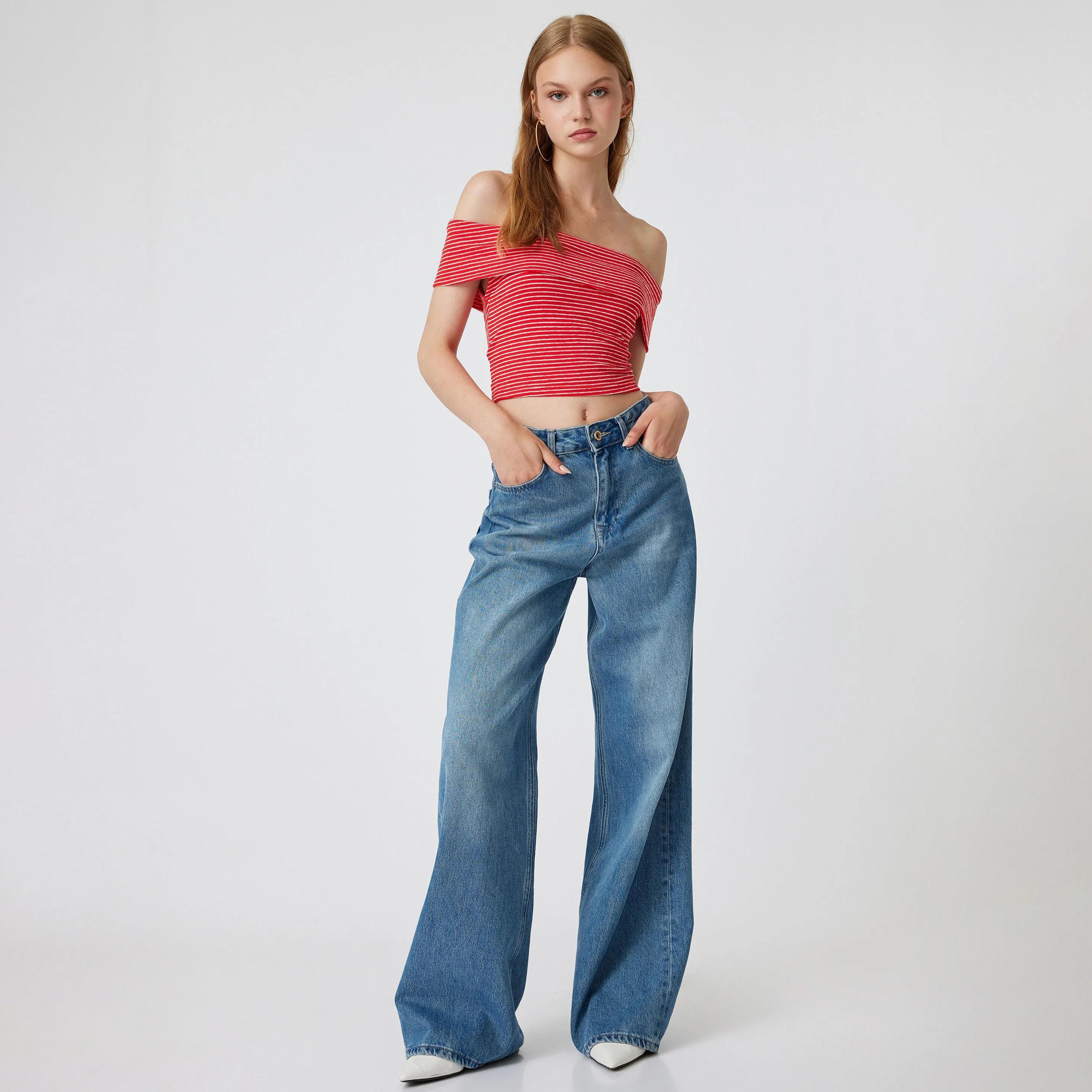 KOTON Striped Cotton Off-shoulder Women's Top-women-clothing-shirtsandblouses-blouses-image-2
