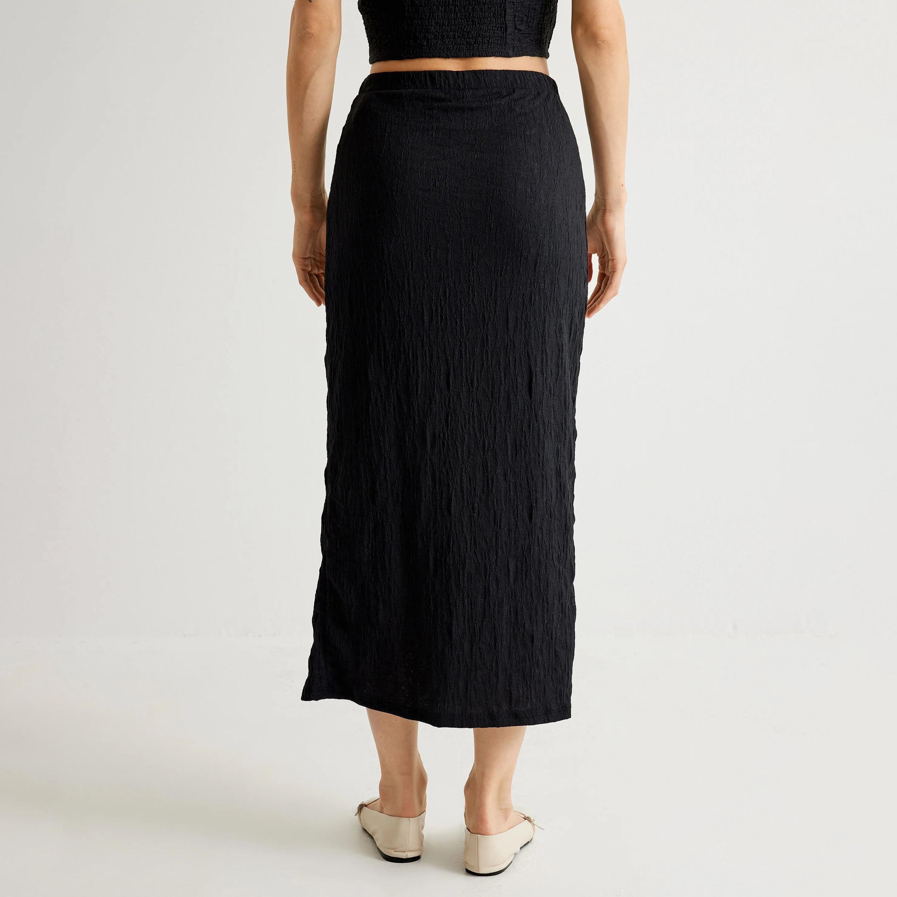 تنورة نسائية سوداء ذات خصر مطاطي من كوتون-women-clothing-bottoms-skirts-image-3